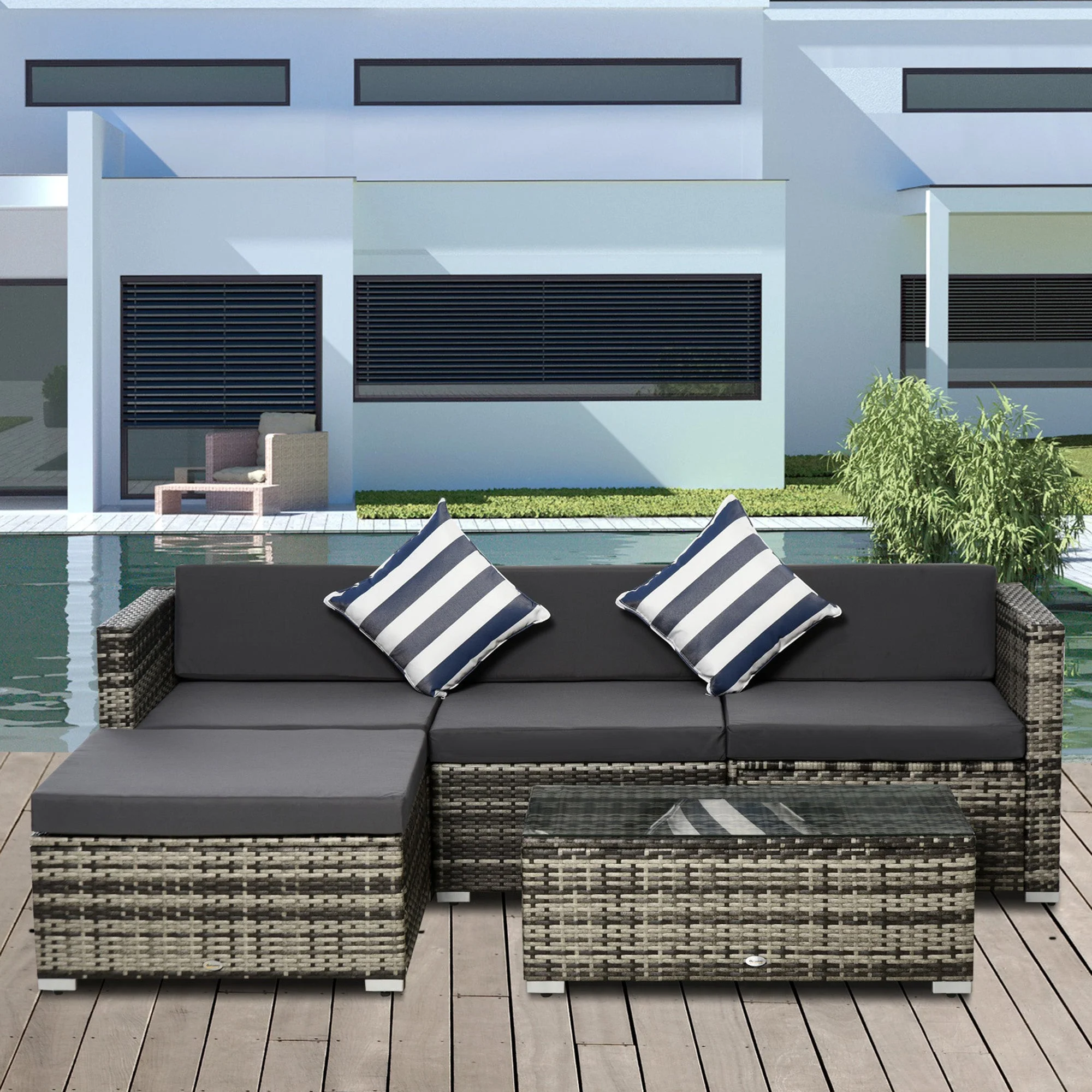 4 Seater Rattan Sofa Set Wicker Sectional Furniture Cushion Grey Garden - Image 2