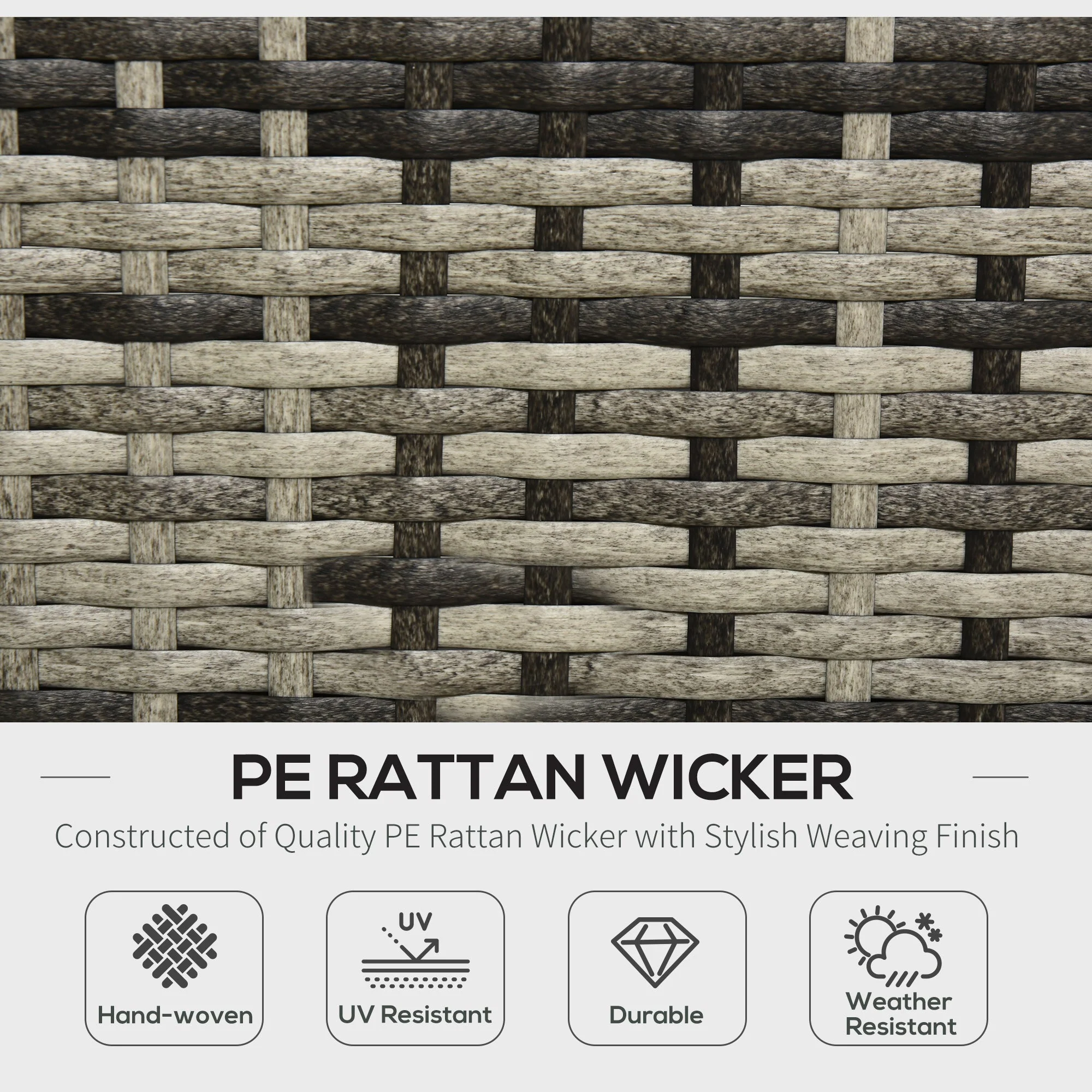 4 Seater Rattan Sofa Set Wicker Sectional Furniture Cushion Grey Garden - Image 4