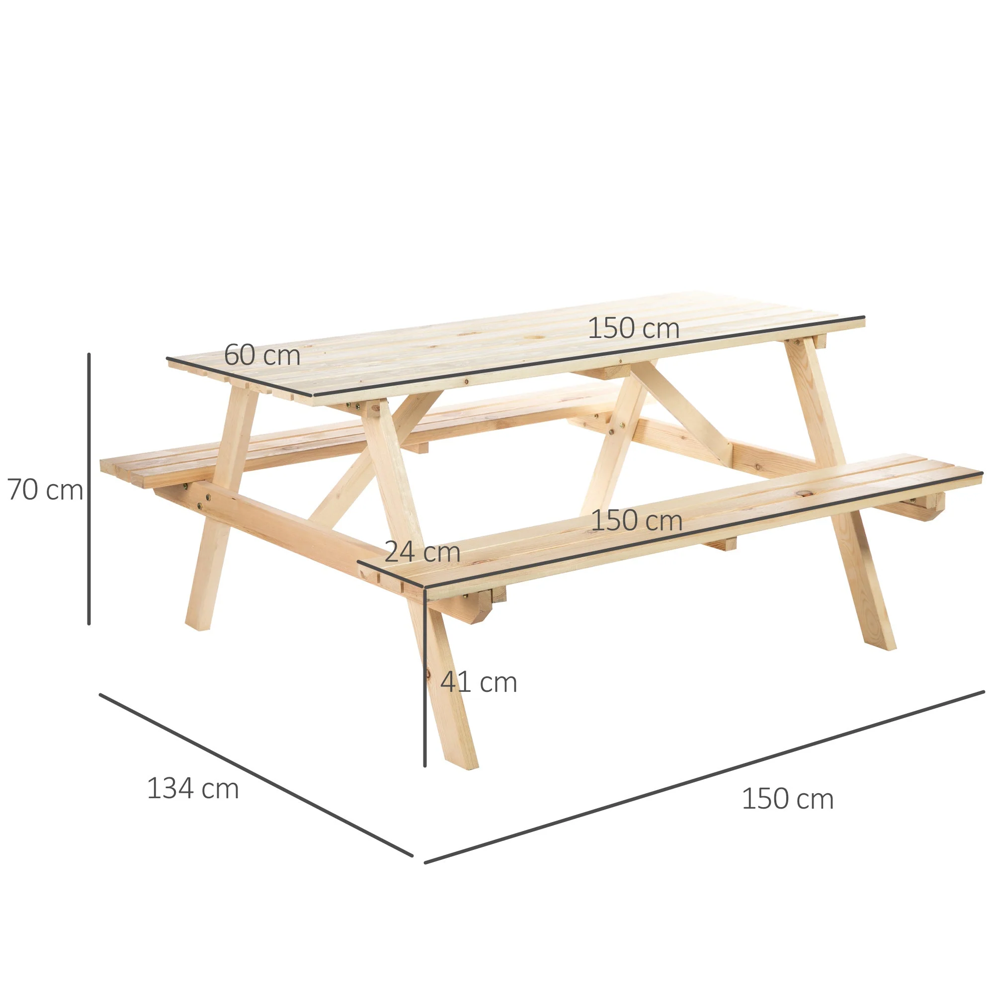 4 Seater Wooden Picnic Table Bench for Outdoor Garden or Patio with Parasol Cutout 150 cm - Image 3