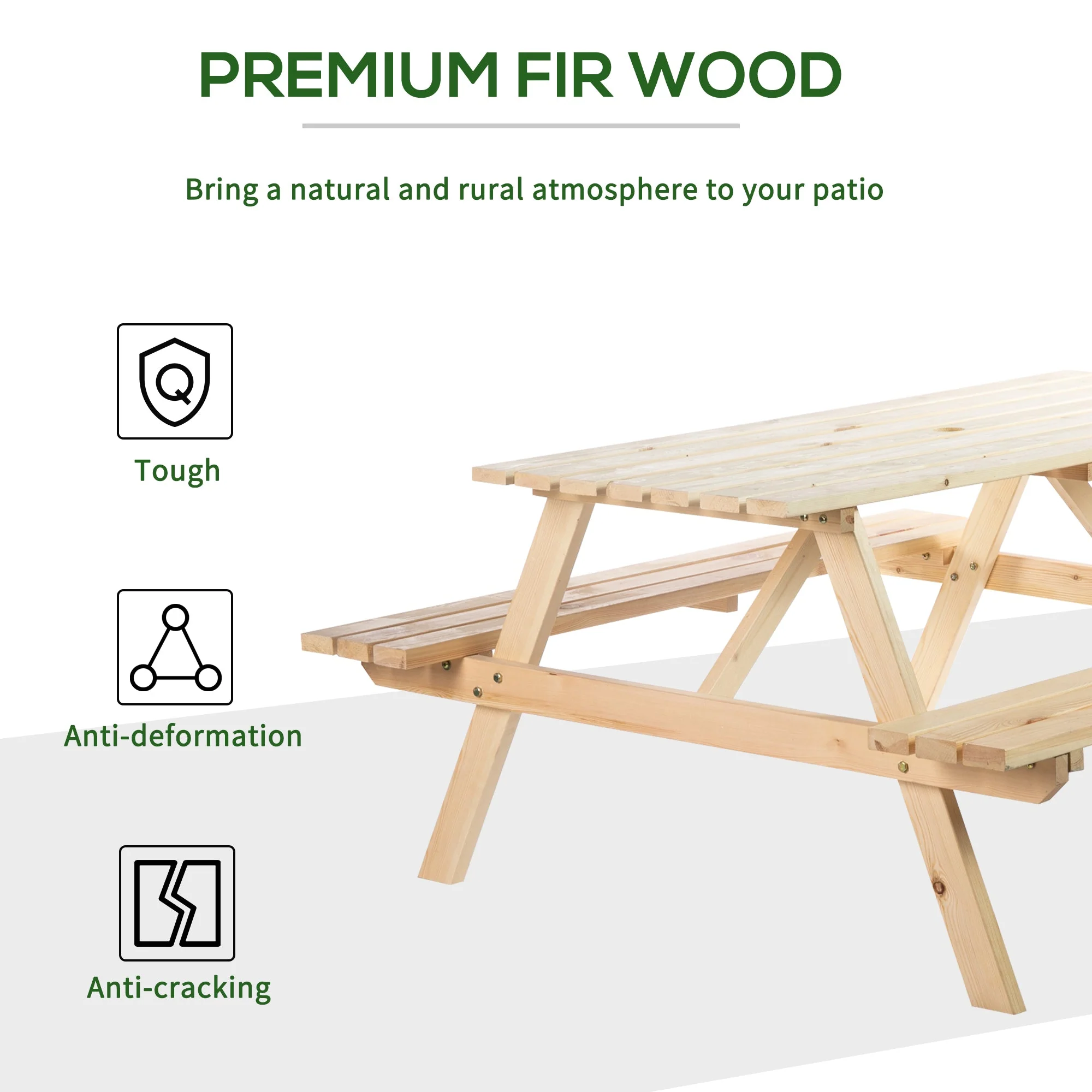 4 Seater Wooden Picnic Table Bench for Outdoor Garden or Patio with Parasol Cutout 150 cm - Image 5