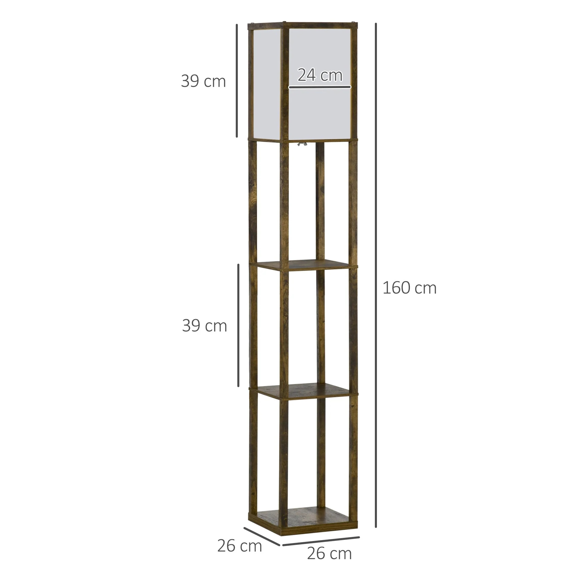 4-Tier Floor Lamp Standing Lamp with Storage Shelf for Home Office Dorm Brown - Image 3