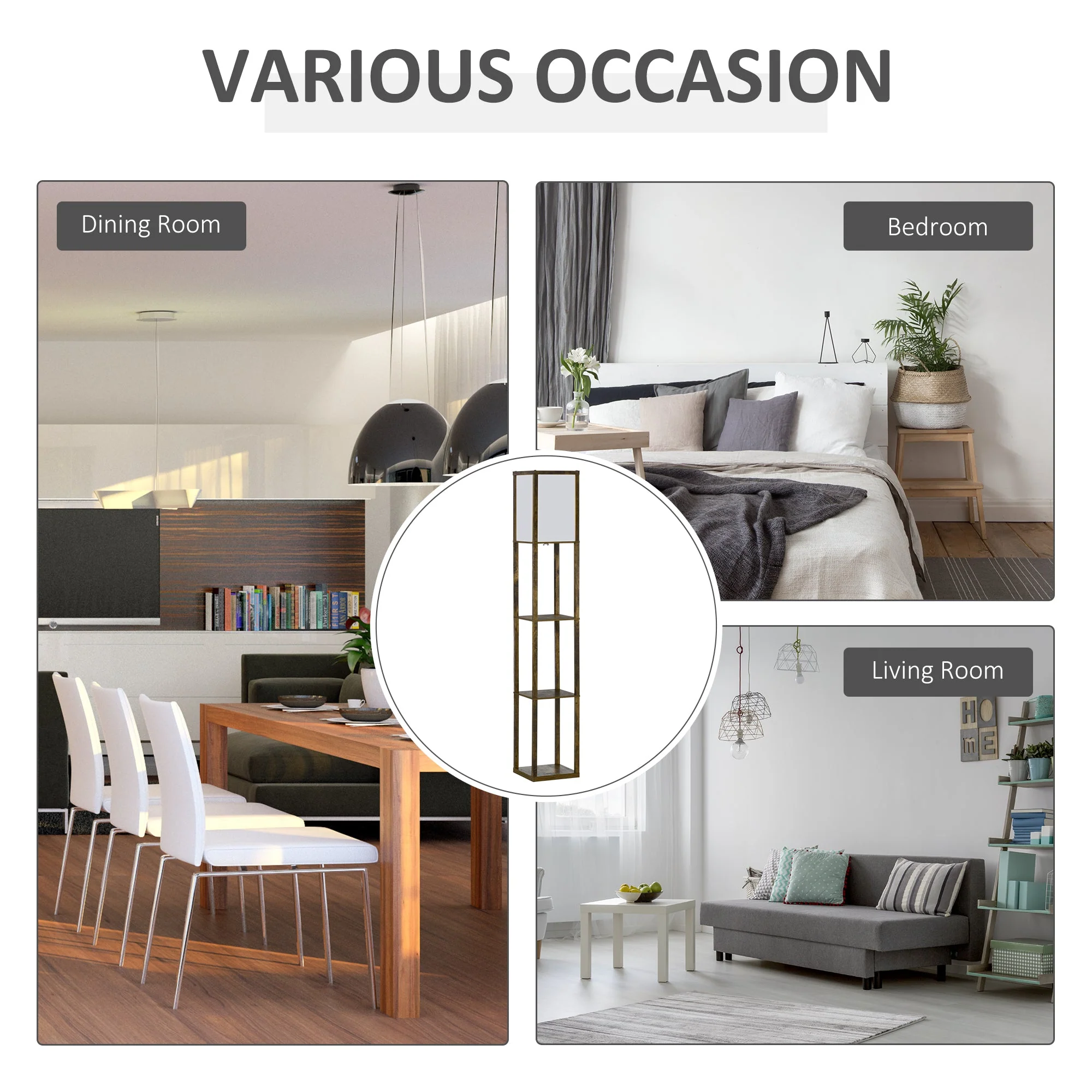 4-Tier Floor Lamp Standing Lamp with Storage Shelf for Home Office Dorm Brown - Image 6