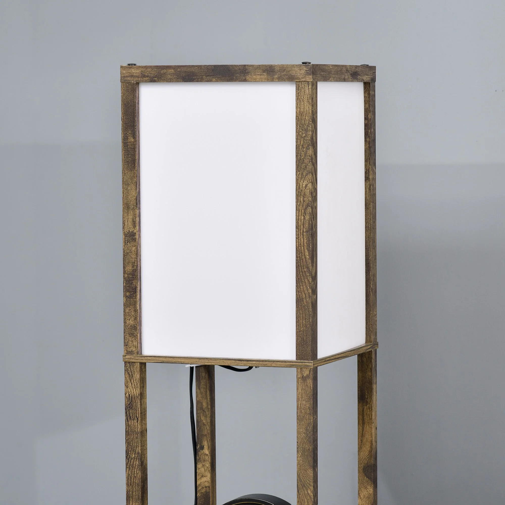 4-Tier Floor Lamp Standing Lamp with Storage Shelf for Home Office Dorm Brown - Image 7