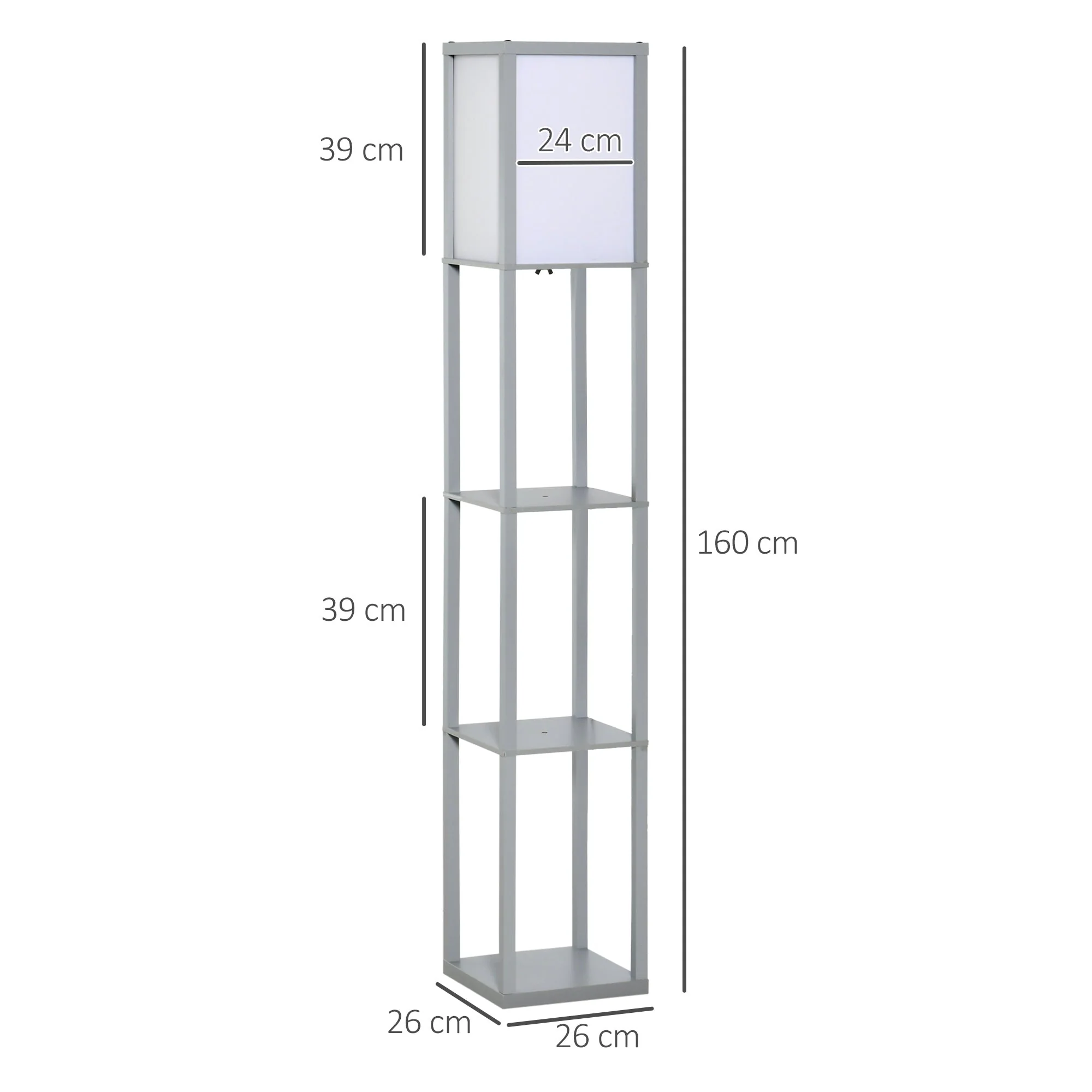 4-Tier Floor Lamp Standing Lamp with Storage Shelf for Home Office Dorm Grey - Image 3