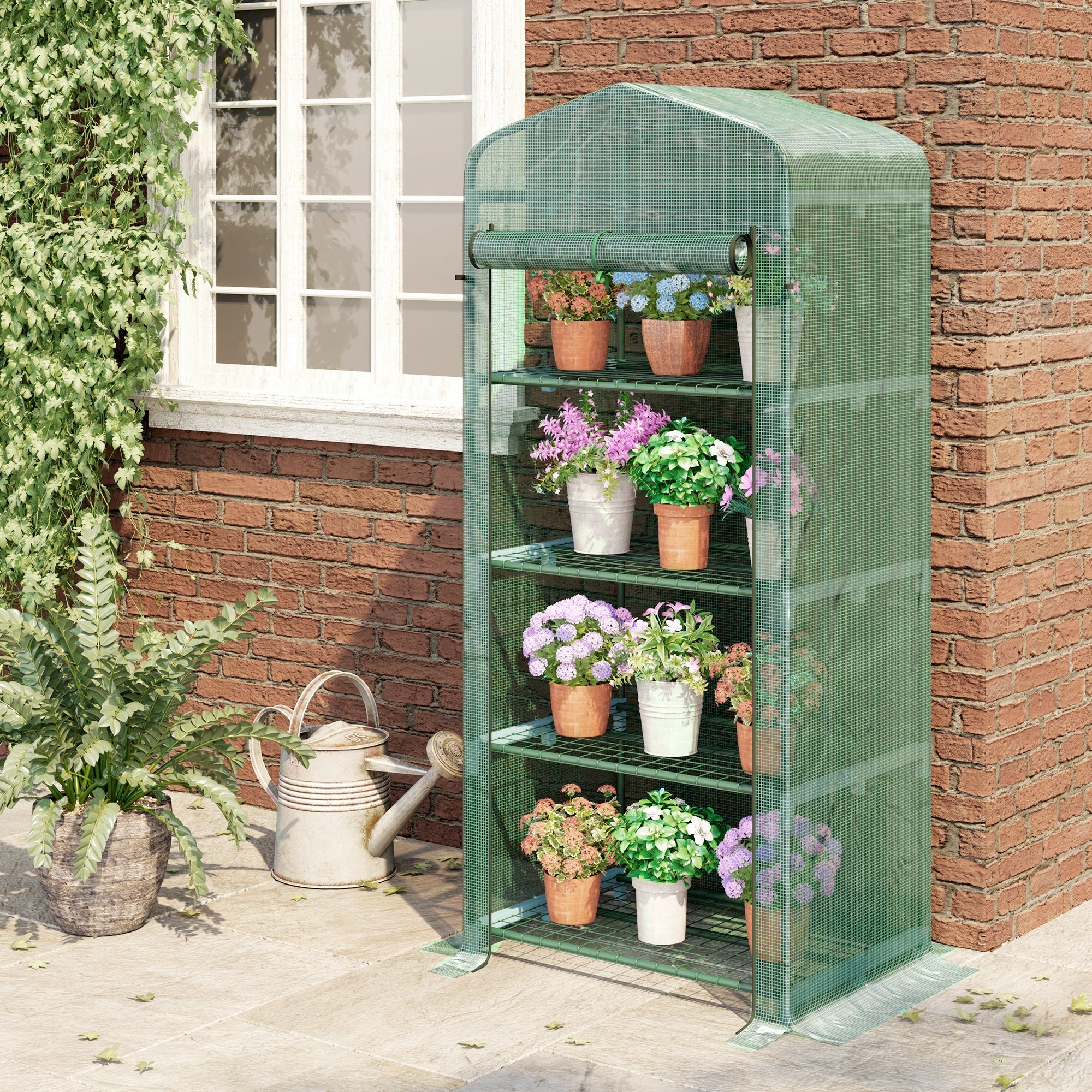 4 Tiers Mini Portable Greenhouse Plant Grow Shed Metal Frame PE Cover 160H x 70L x 50W cm - Image 2