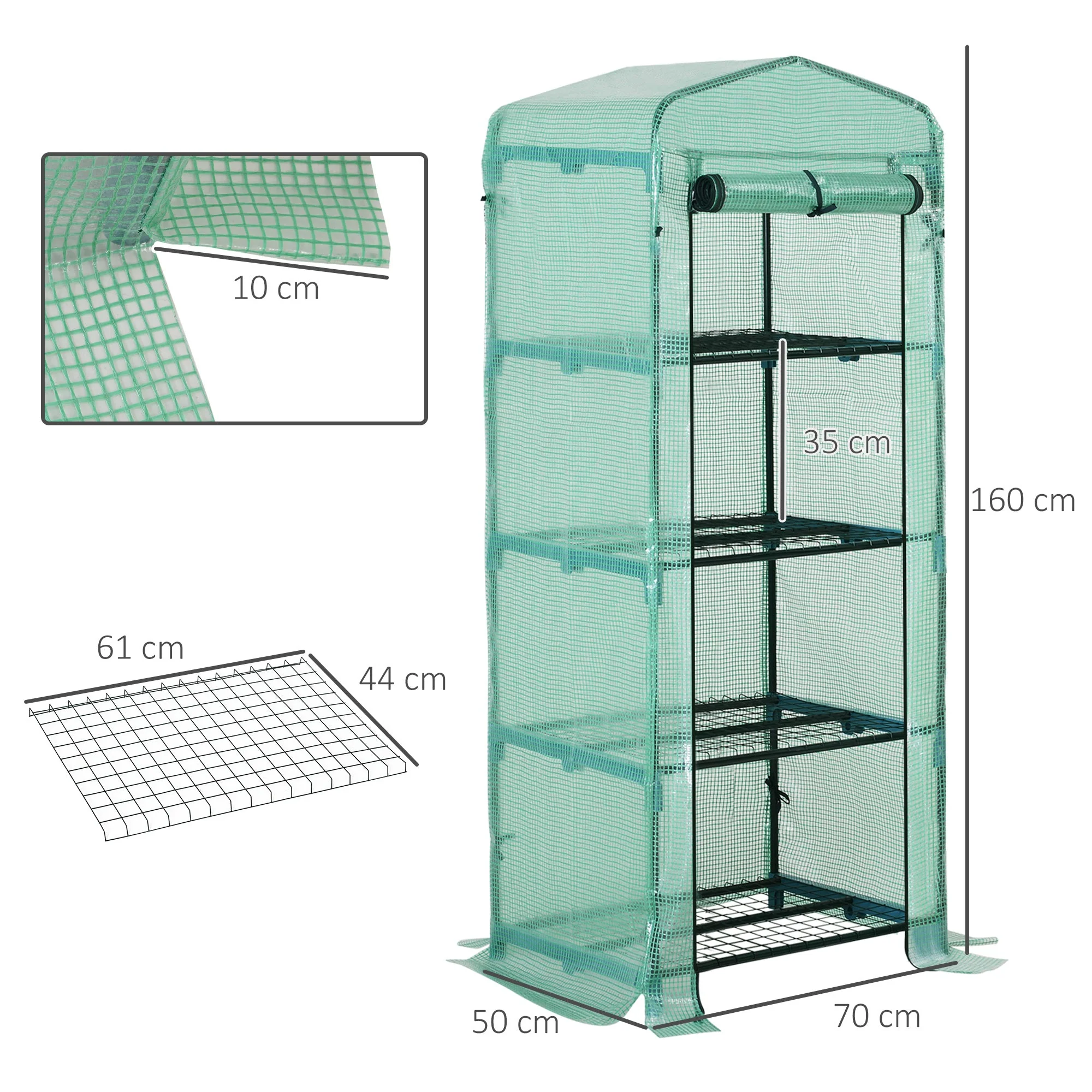 4 Tiers Mini Portable Greenhouse Plant Grow Shed Metal Frame PE Cover 160H x 70L x 50W cm - Image 3