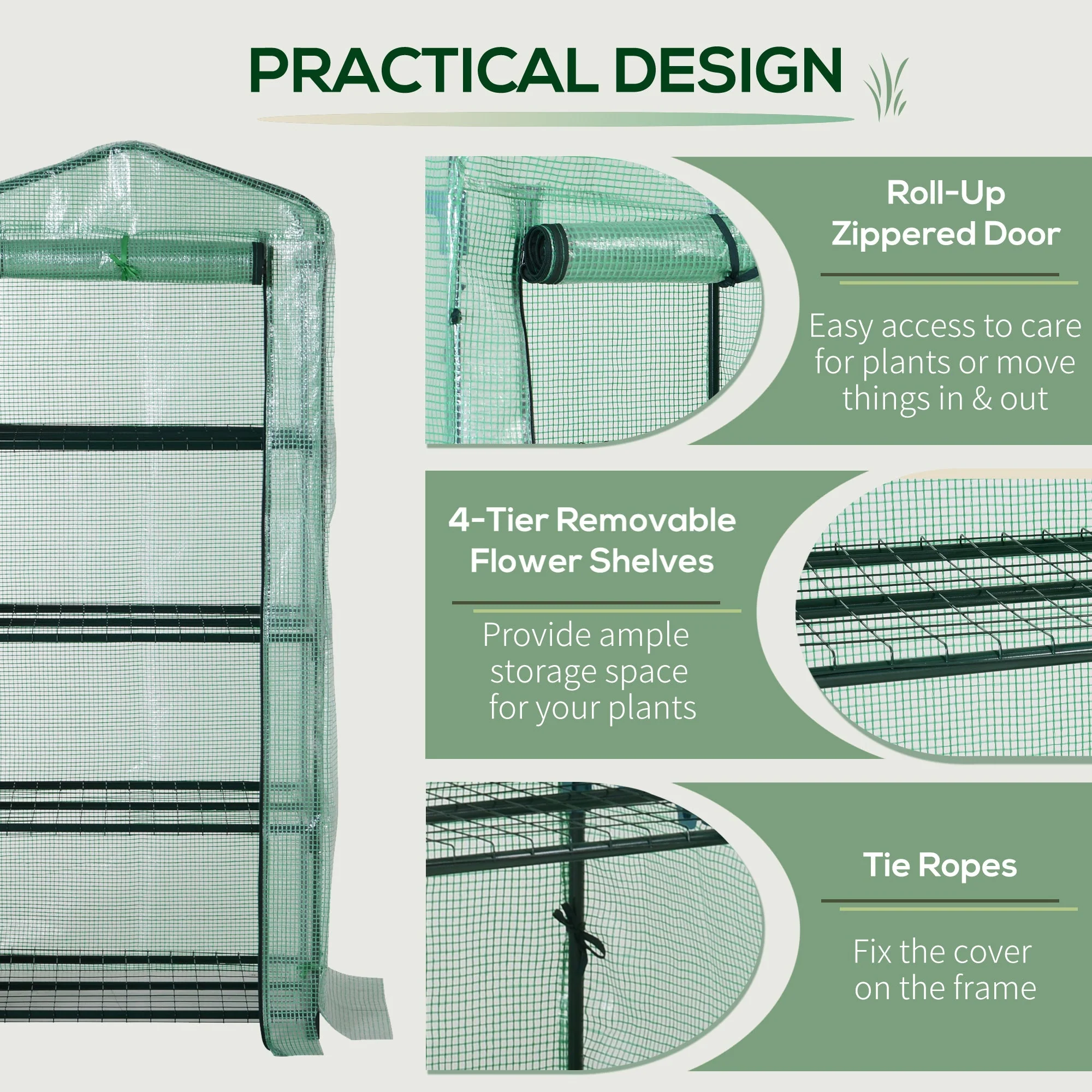 4 Tiers Mini Portable Greenhouse Plant Grow Shed Metal Frame PE Cover 160H x 70L x 50W cm - Image 4