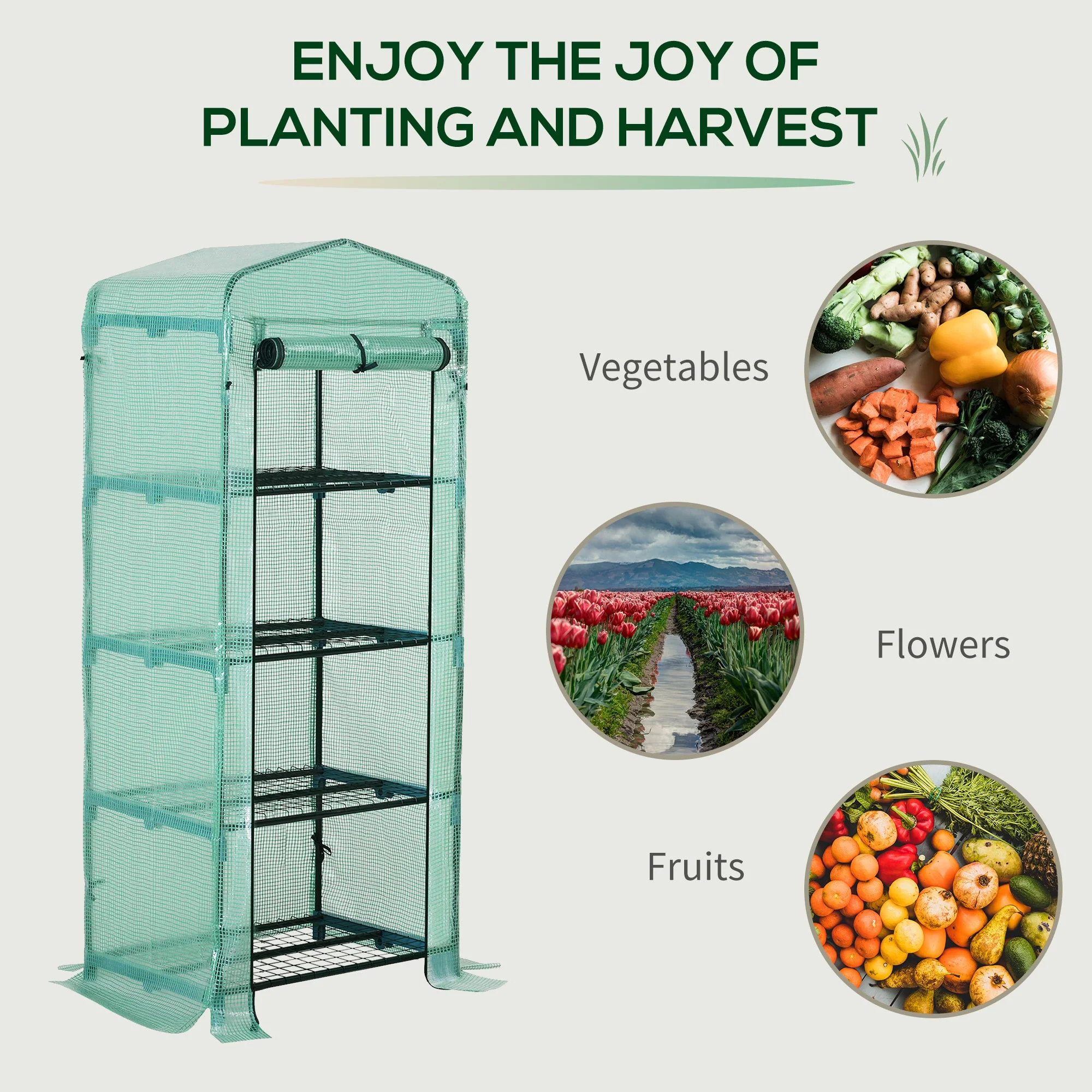 4 Tiers Mini Portable Greenhouse Plant Grow Shed Metal Frame PE Cover 160H x 70L x 50W cm - Image 5