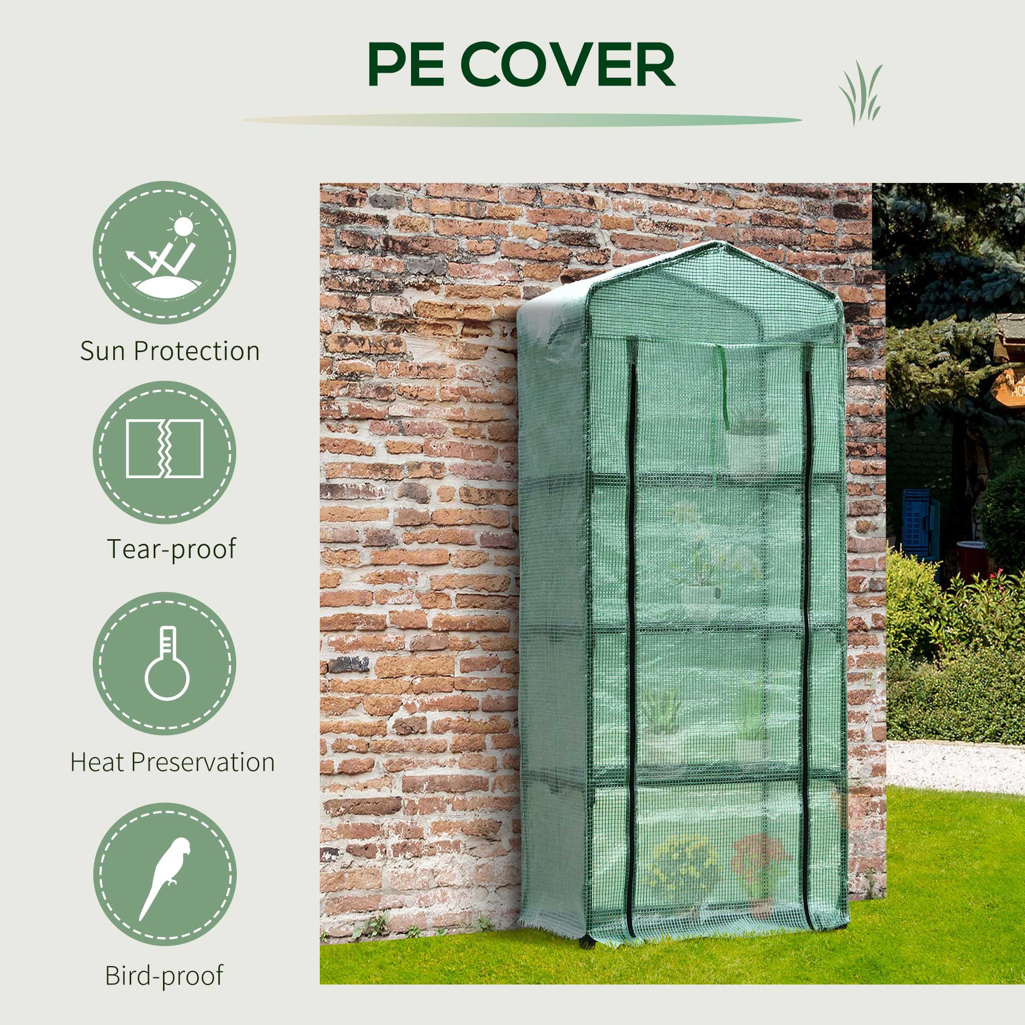 4 Tiers Mini Portable Greenhouse Plant Grow Shed Metal Frame PE Cover 160H x 70L x 50W cm - Image 6