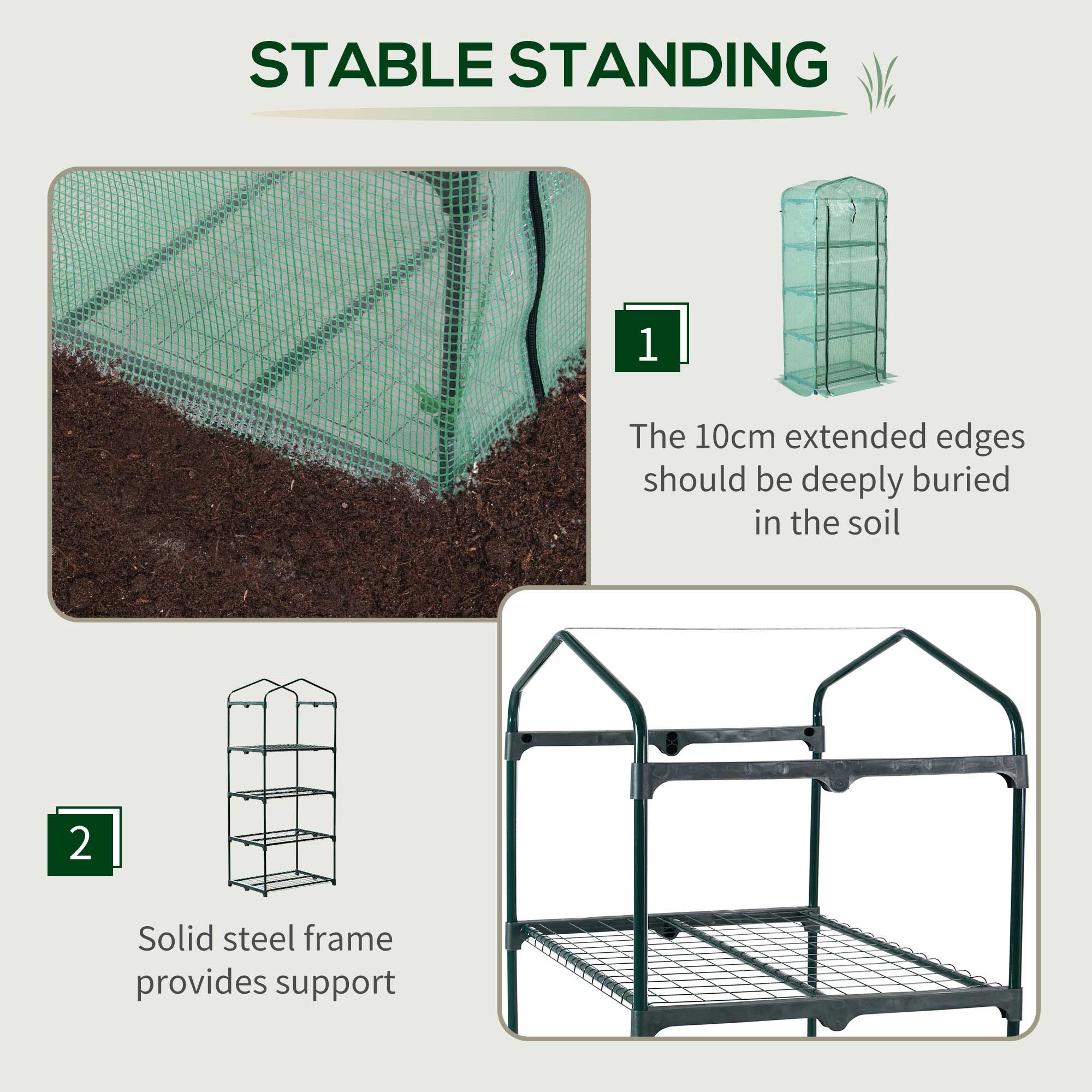 4 Tiers Mini Portable Greenhouse Plant Grow Shed Metal Frame PE Cover 160H x 70L x 50W cm - Image 7