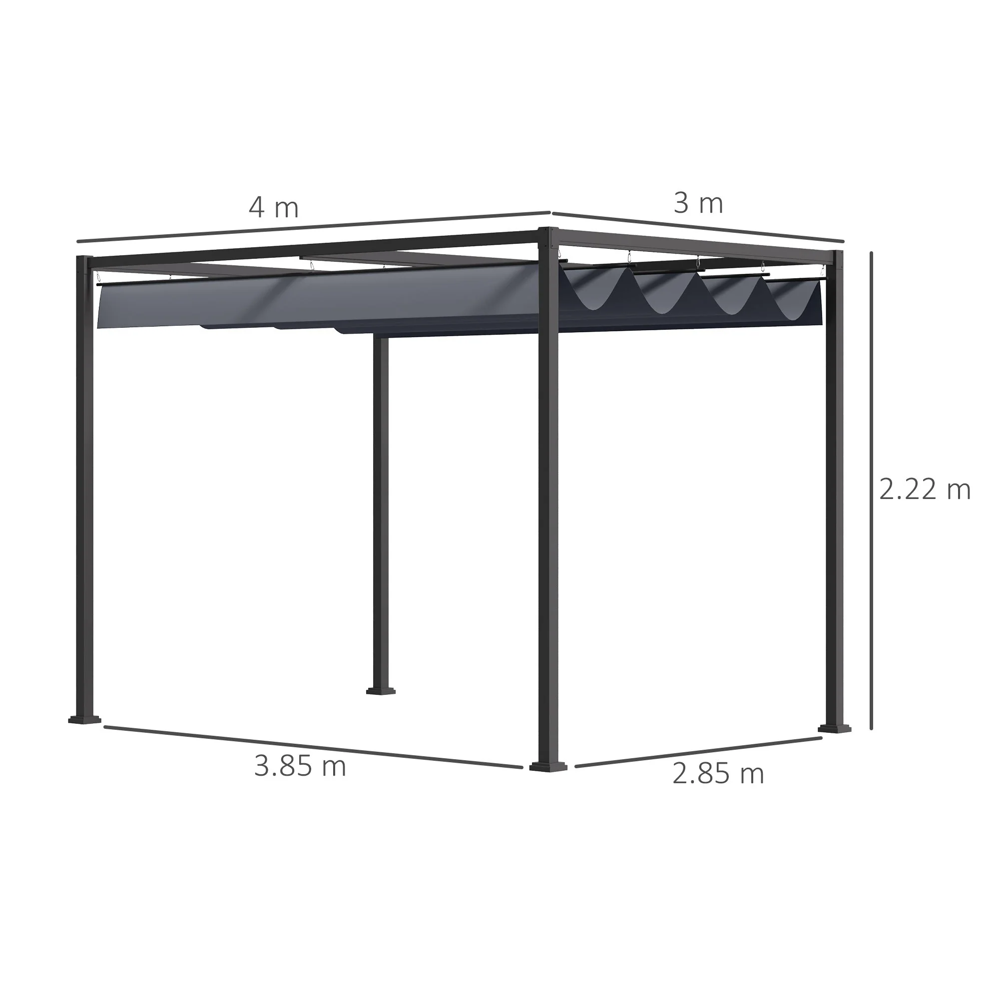 4 x 3M Metal Pergola Gazebo Patio Sun Shelter Grape Tent Retractable Canopy Grey - Image 3