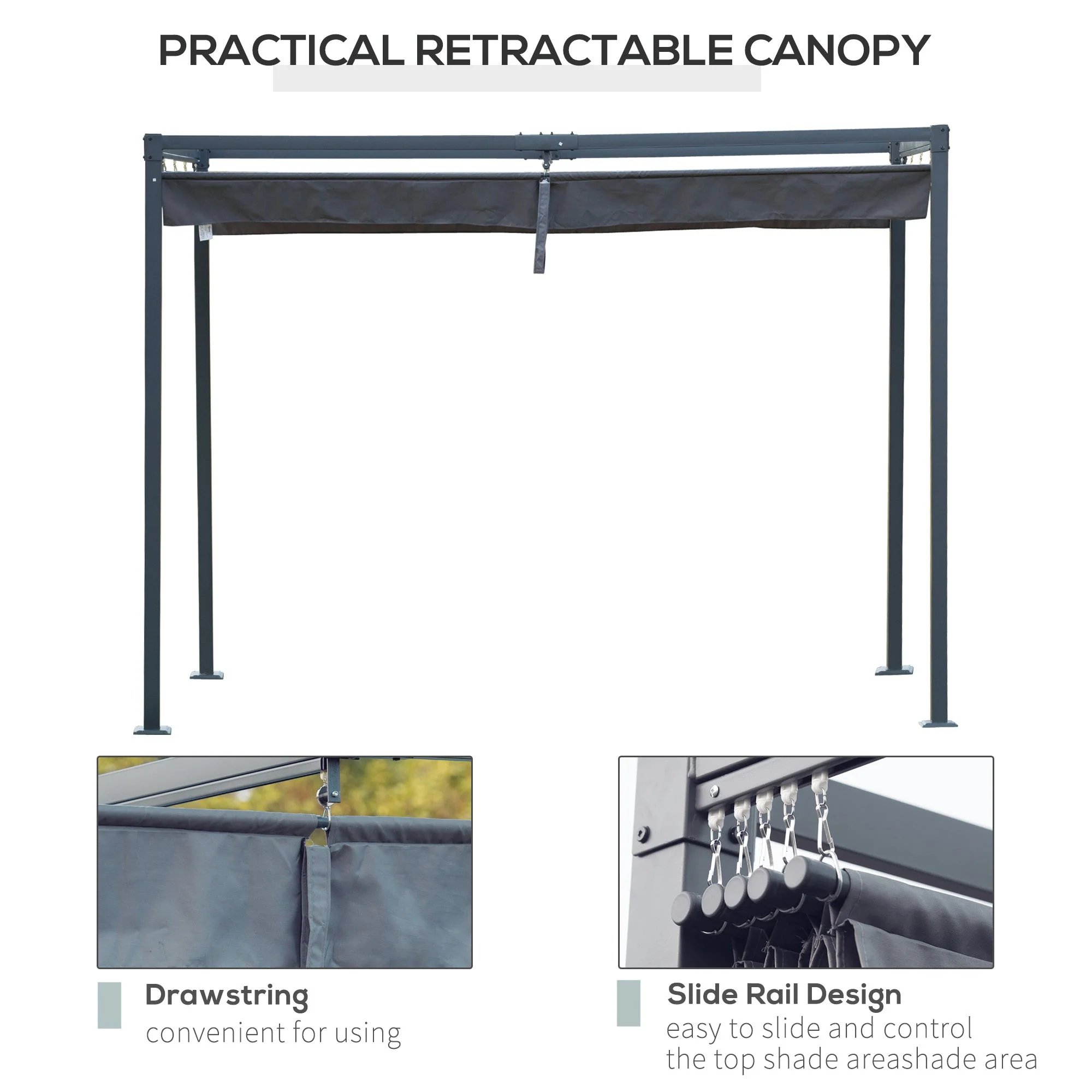 4 x 3M Metal Pergola Gazebo Patio Sun Shelter Grape Tent Retractable Canopy Grey - Image 4