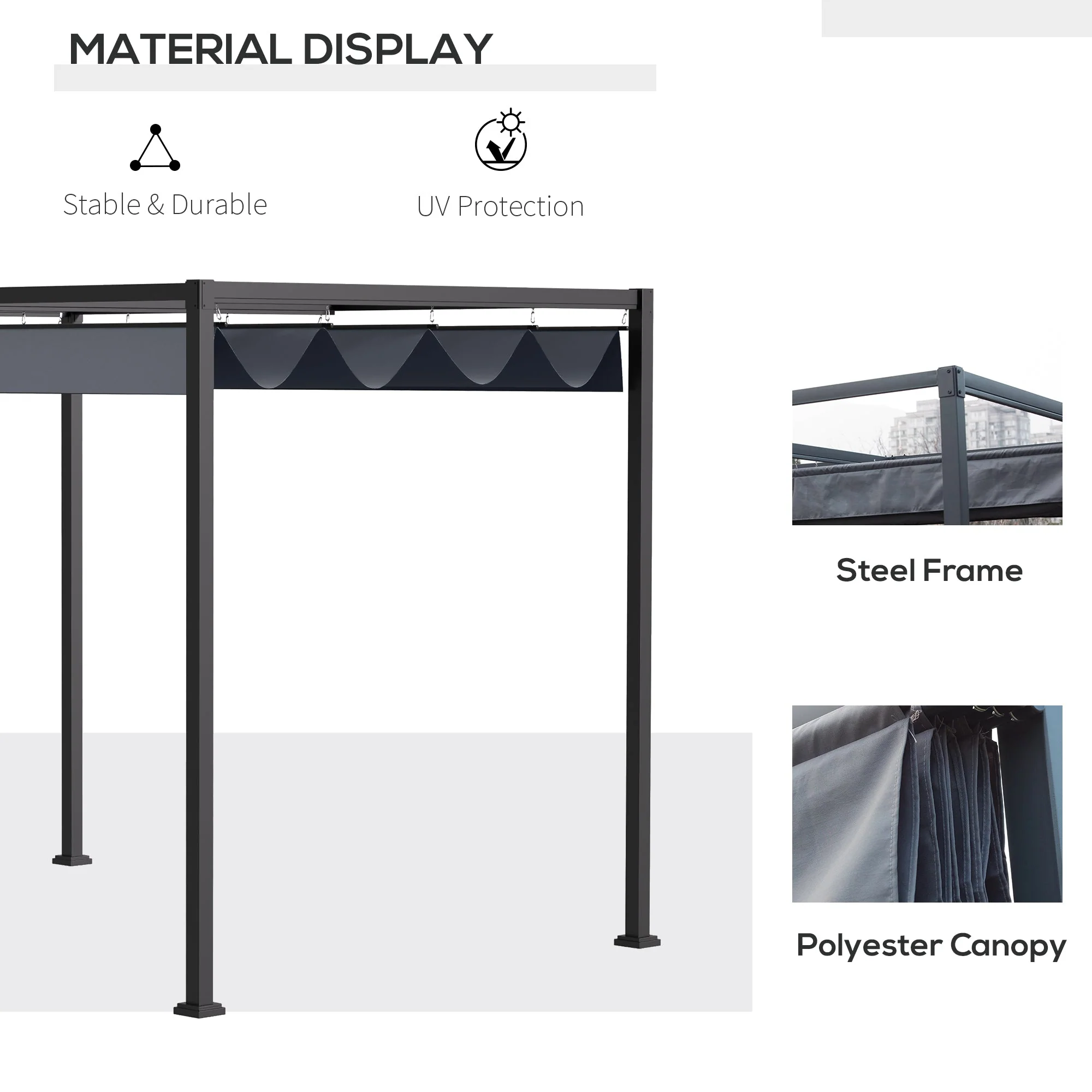 4 x 3M Metal Pergola Gazebo Patio Sun Shelter Grape Tent Retractable Canopy Grey - Image 5