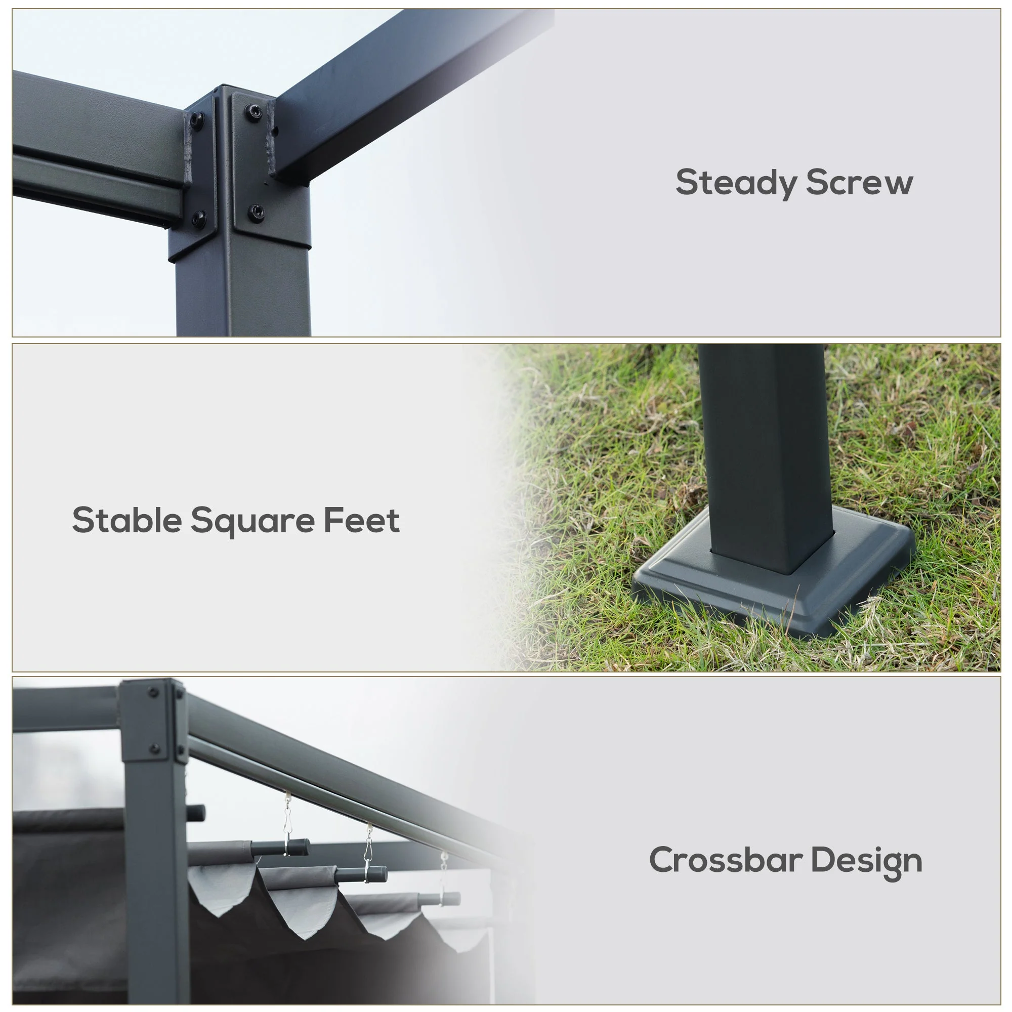 4 x 3M Metal Pergola Gazebo Patio Sun Shelter Grape Tent Retractable Canopy Grey - Image 6