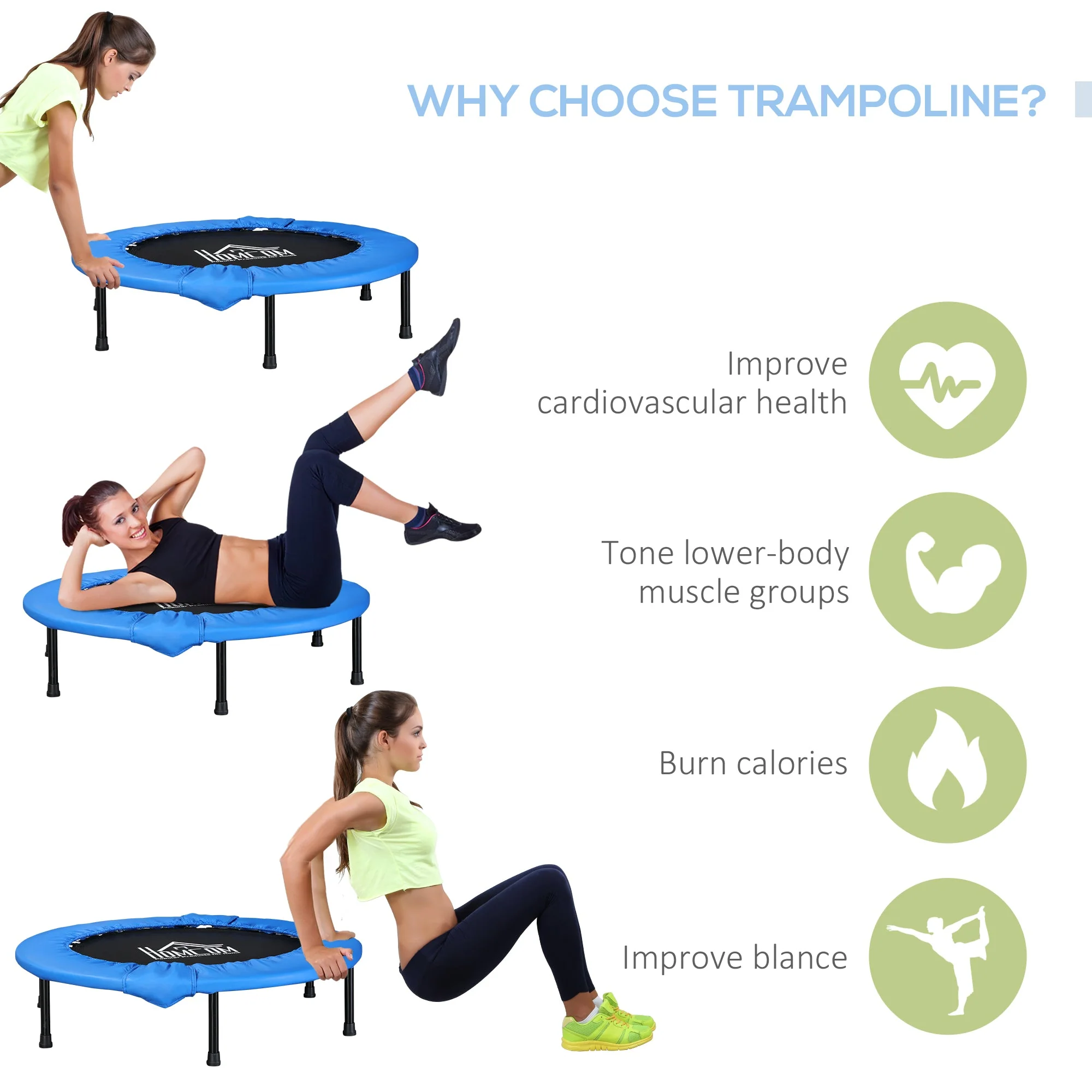 40" Mini Fitness Trampoline Home Gym Yoga Exercise Rebounder Indoor Outdoor Jumper w/ Safety Pad - Image 4