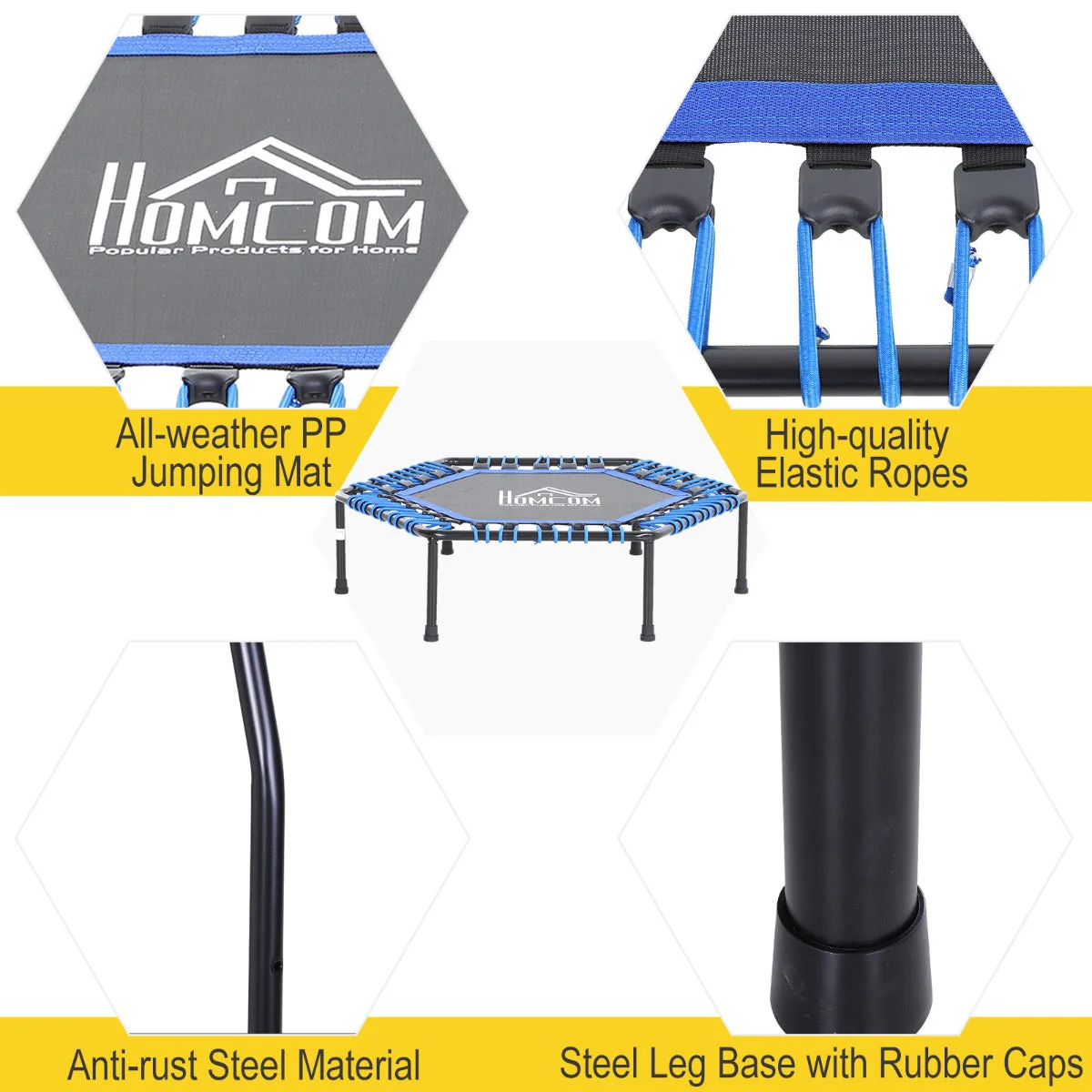 40" Mini Hexagon Steel Frame Trampoline with Anti-slip Rubber Pads Blue - Image 4