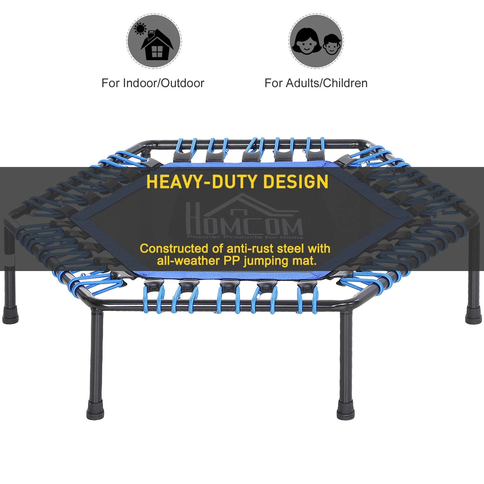 40" Mini Hexagon Steel Frame Trampoline with Anti-slip Rubber Pads Blue - Image 5