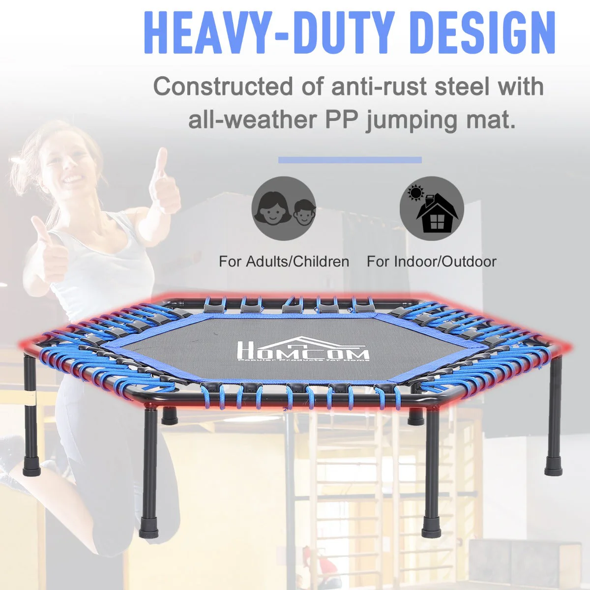 40" Mini Hexagon Steel Frame Trampoline with Anti-slip Rubber Pads Blue - Image 6