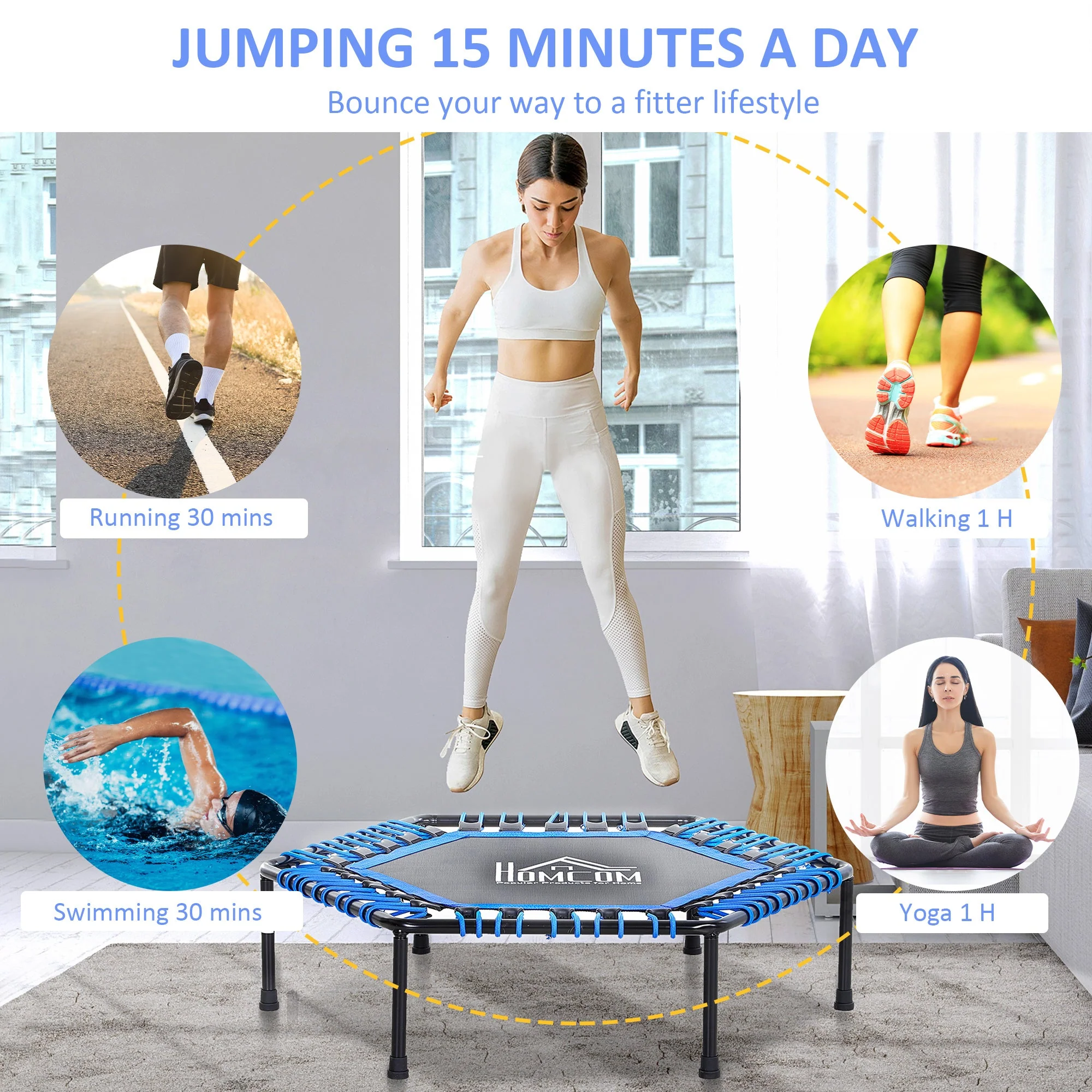 40" Mini Hexagon Steel Frame Trampoline with Anti-slip Rubber Pads Blue - Image 7