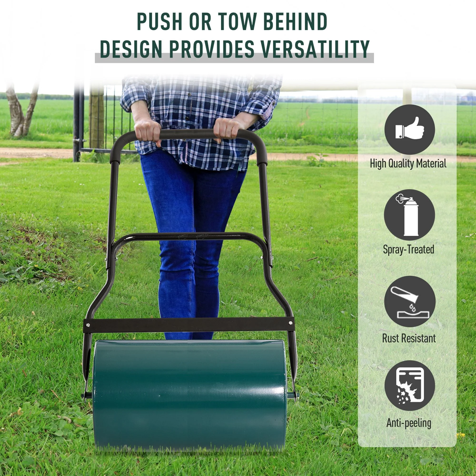 40L Metal Sand or Water Filled Lawn Roller Green - Image 7