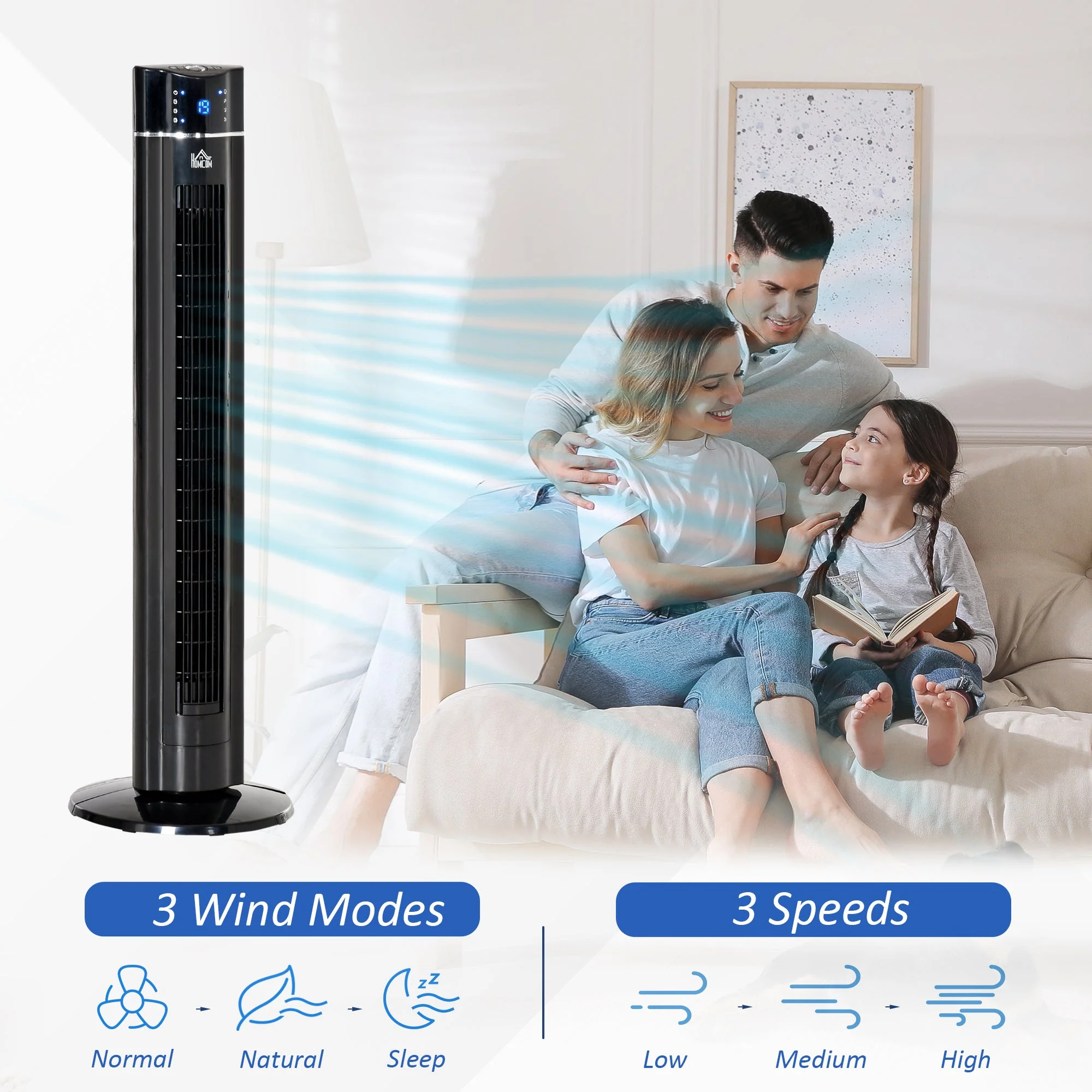 42" Anion Tower Fan Cooling for Bedroom with 3 Speed - Image 4