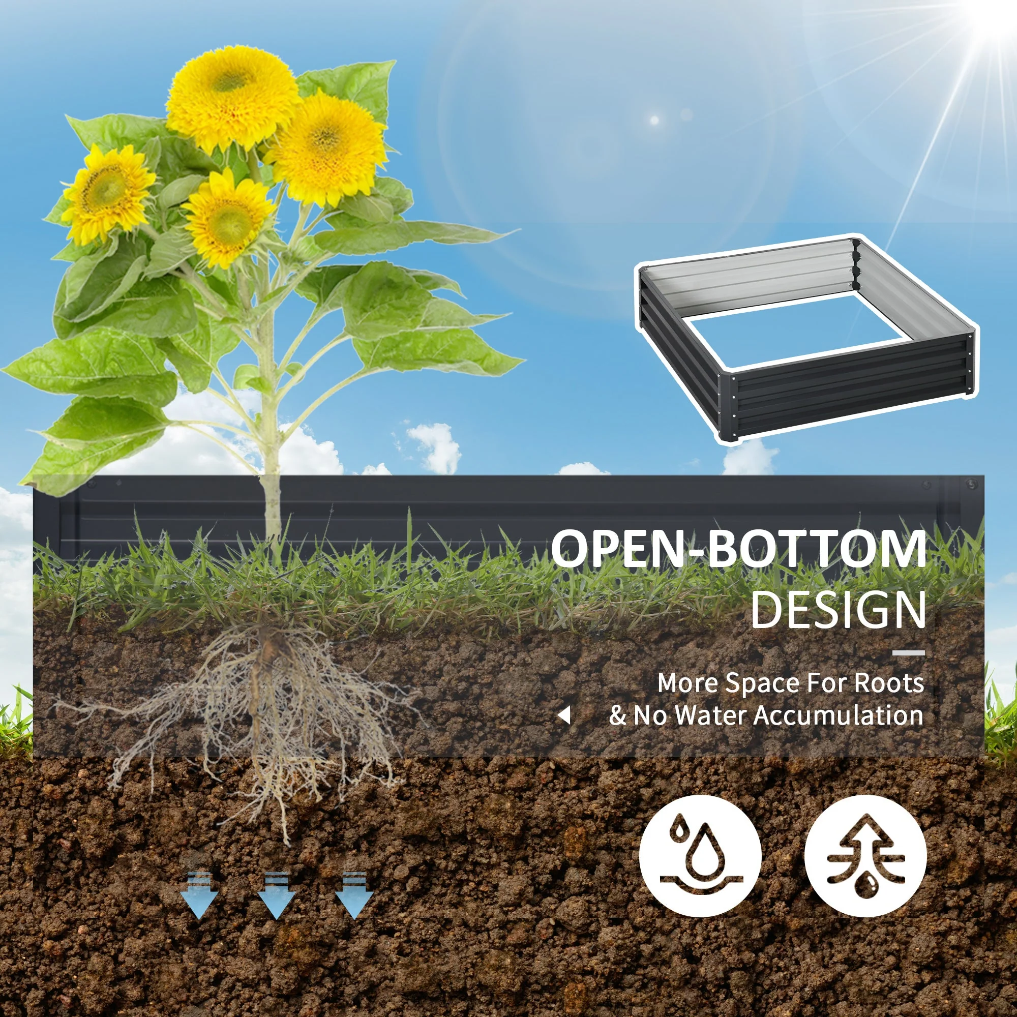 432L Square Raised Garden Bed Box with Weatherized Steel Frame for Vegetables - Image 6