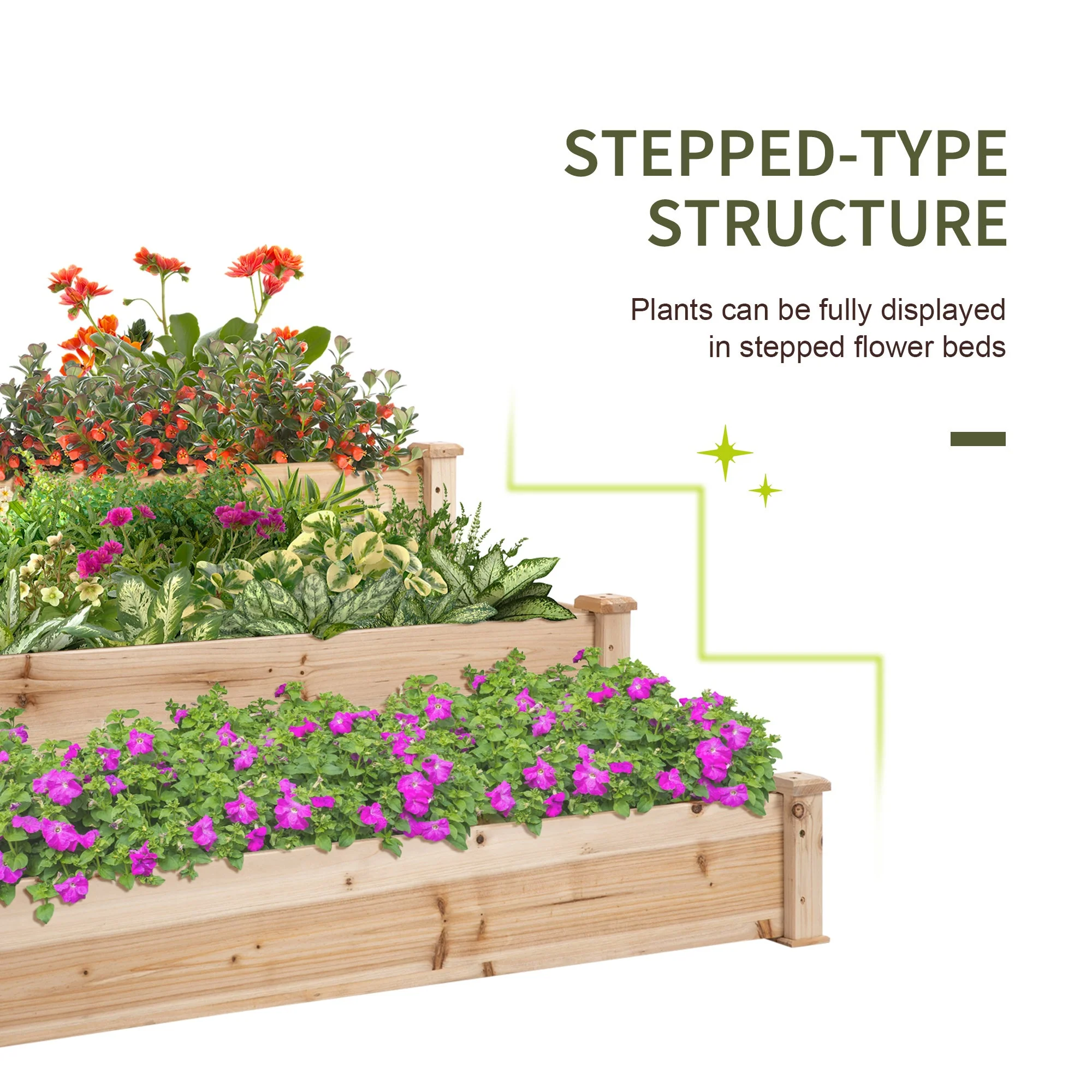 470L Wooden Raised Garden Bed 3-Tier Planter Kit Elevated Planter Box Stand for Yard & Patio 124 x 124 x 56 cm - Image 6