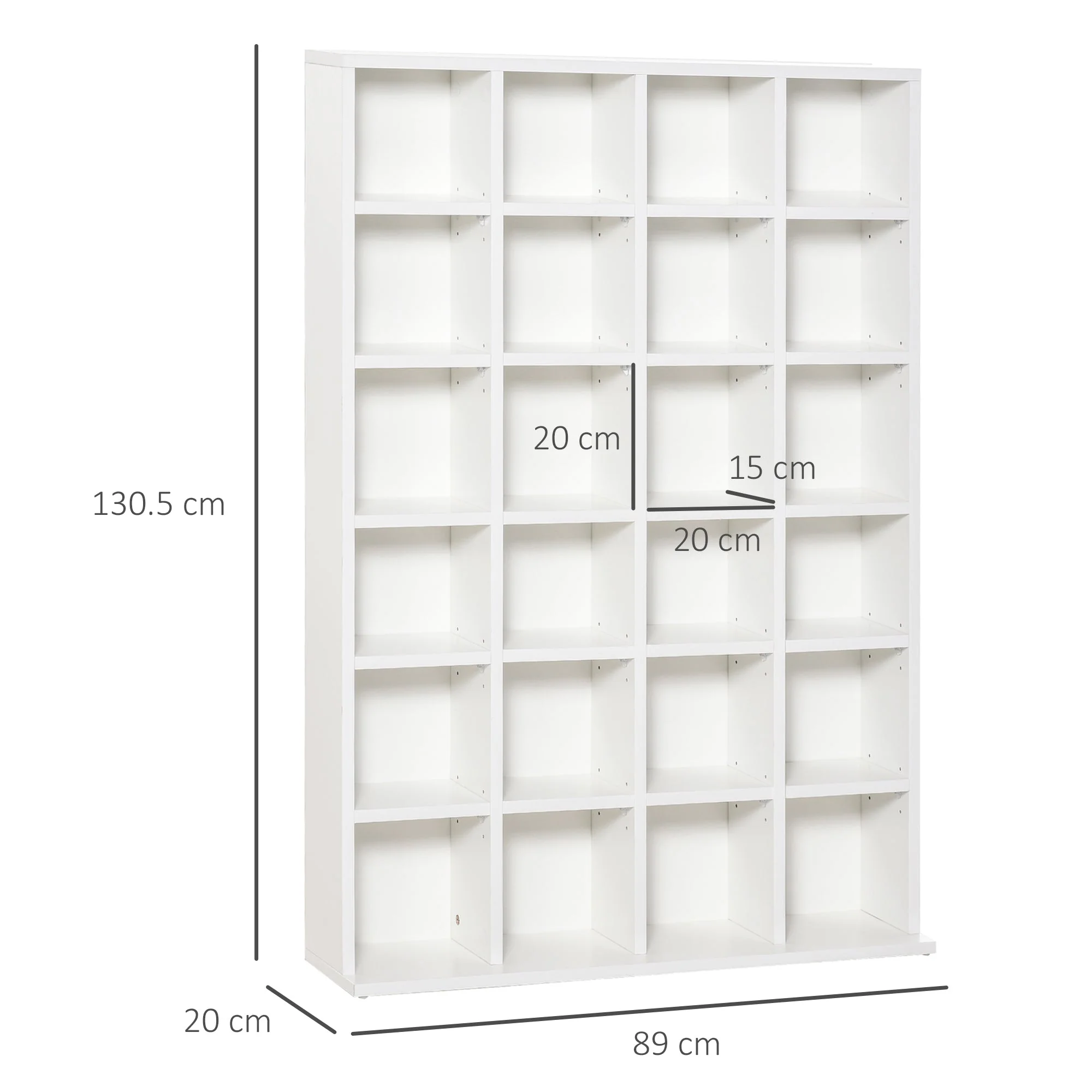 480 CD / 312 DVD Storage Shelf Rack Media Storage Unit Shelves Racks Wooden Bookcase Display Unit with 4 Adjustable Shelves White - Image 3