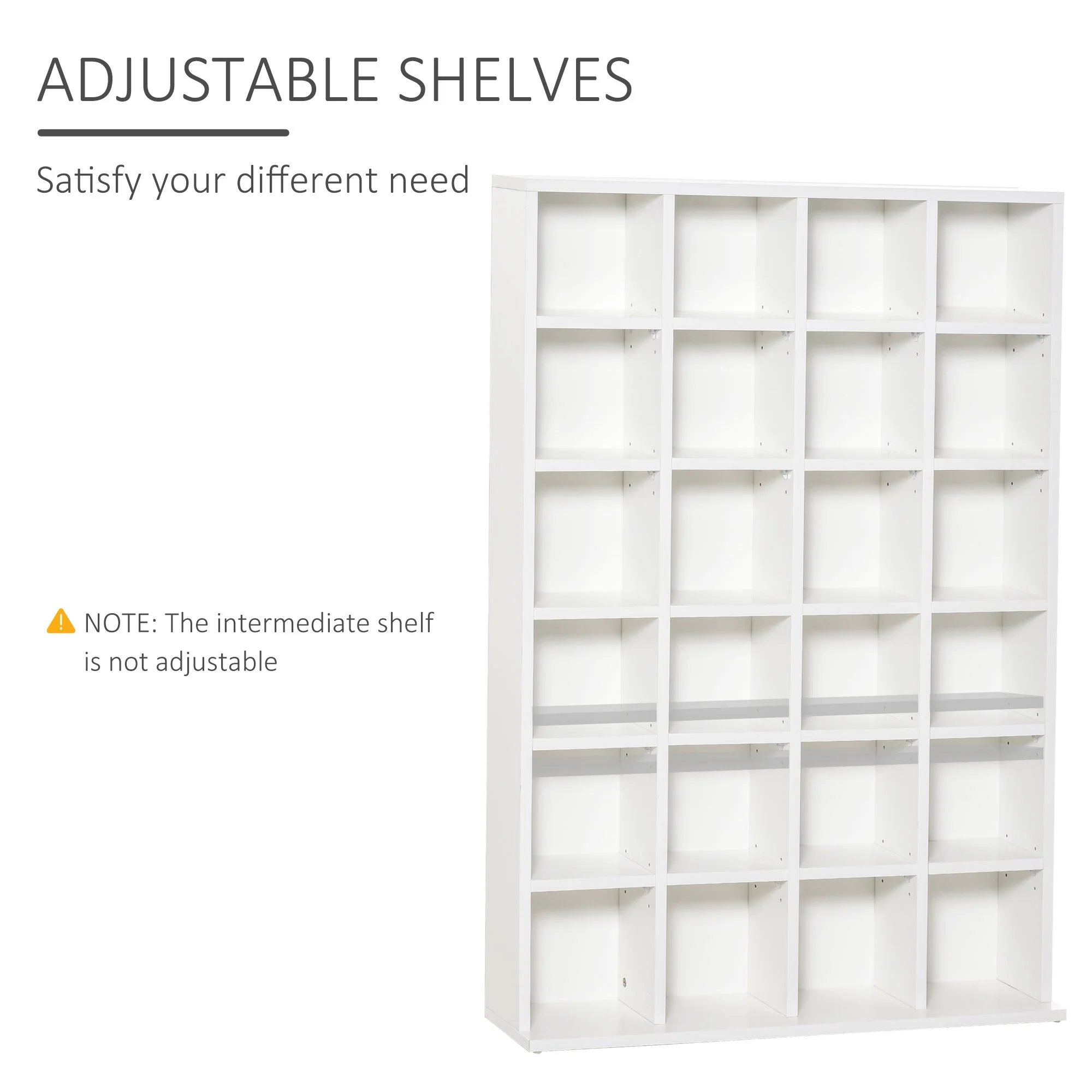 480 CD / 312 DVD Storage Shelf Rack Media Storage Unit Shelves Racks Wooden Bookcase Display Unit with 4 Adjustable Shelves White - Image 5