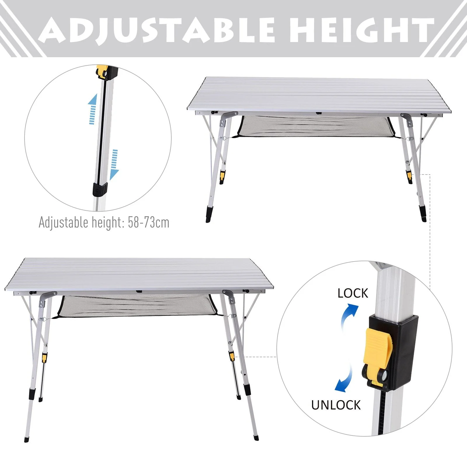 4FT Folding Aluminium Picnic Table Portable Camping BBQ Table Roll Up Top Mesh Layer Rack with Carrying Bag - Image 5