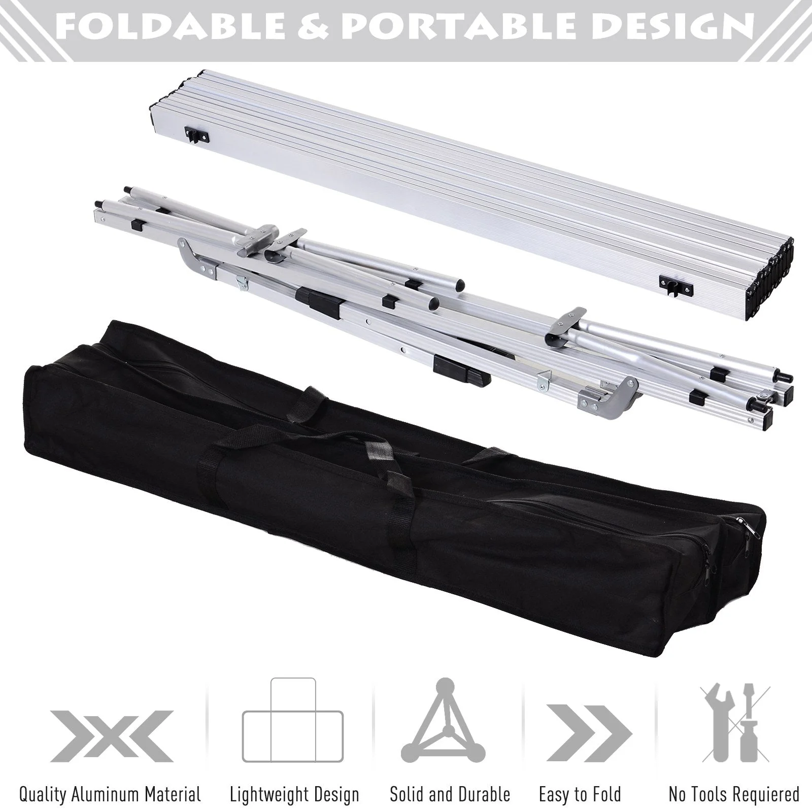 4FT Folding Aluminium Picnic Table Portable Camping BBQ Table Roll Up Top Mesh Layer Rack with Carrying Bag - Image 6