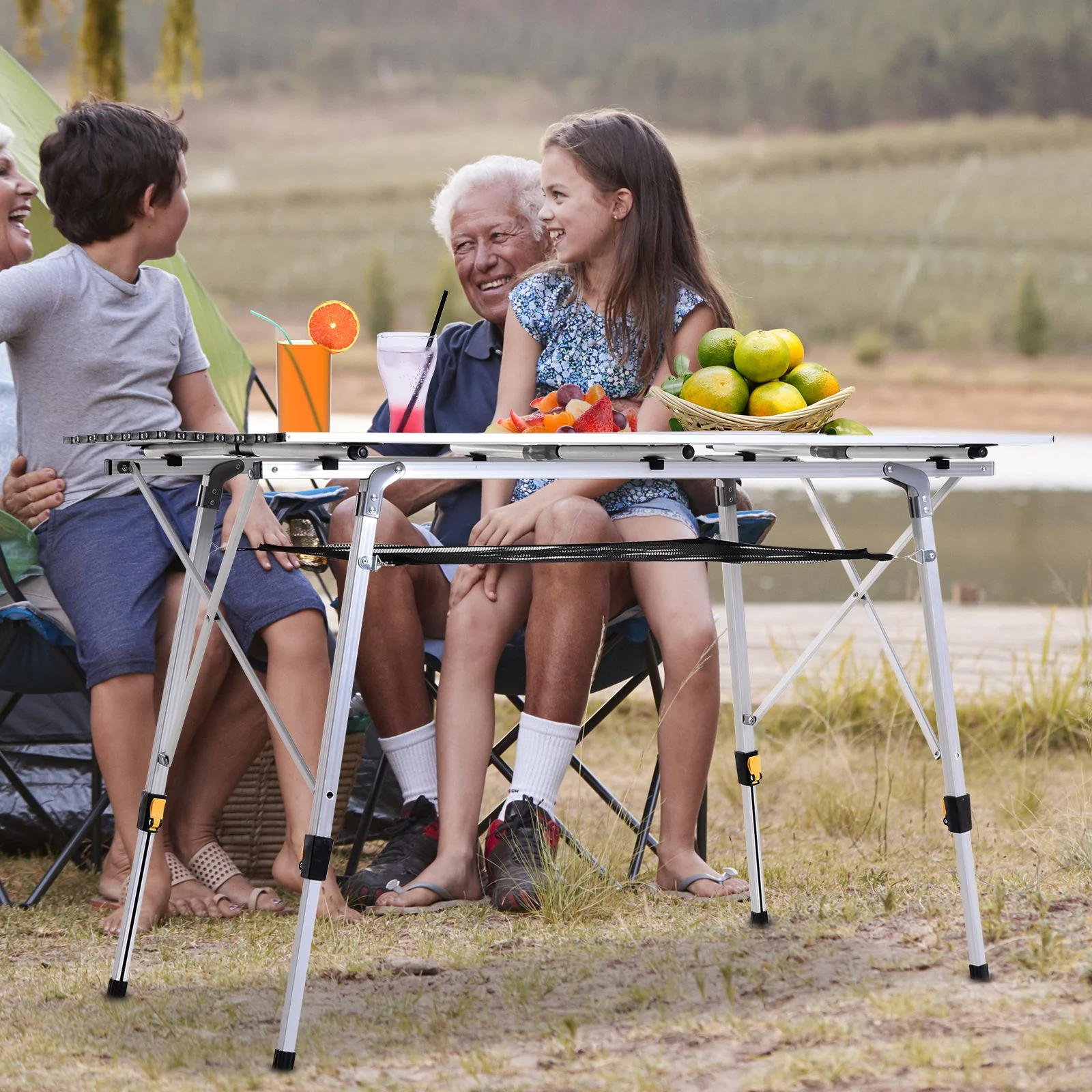 4FT Folding Aluminium Picnic Table Portable Camping BBQ Table Roll Up Top Mesh Layer Rack with Carrying Bag - Image 9