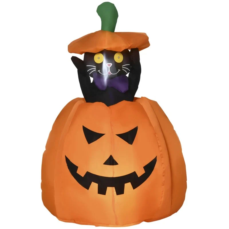 4ft Inflatable Halloween Pumpkin with Lifting Cat - Image 10