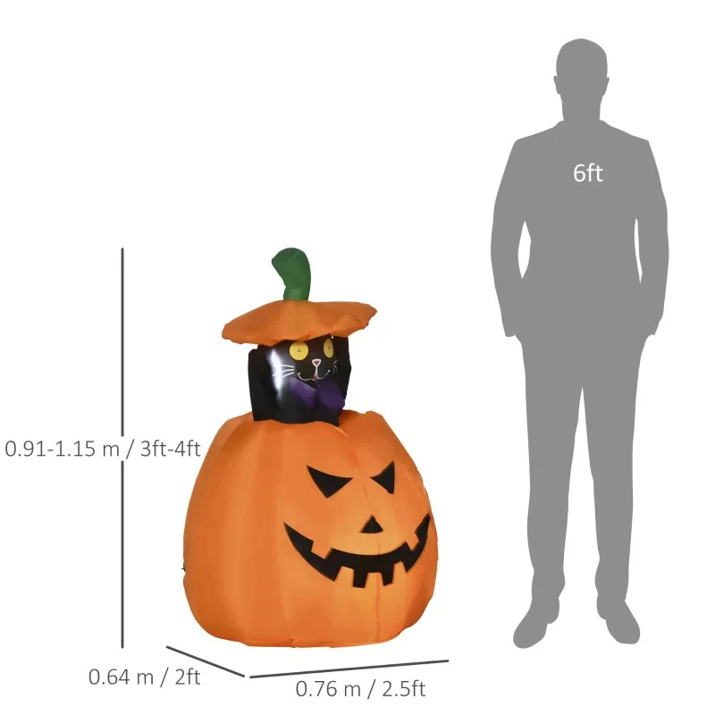 4ft Inflatable Halloween Pumpkin with Lifting Cat - Image 3