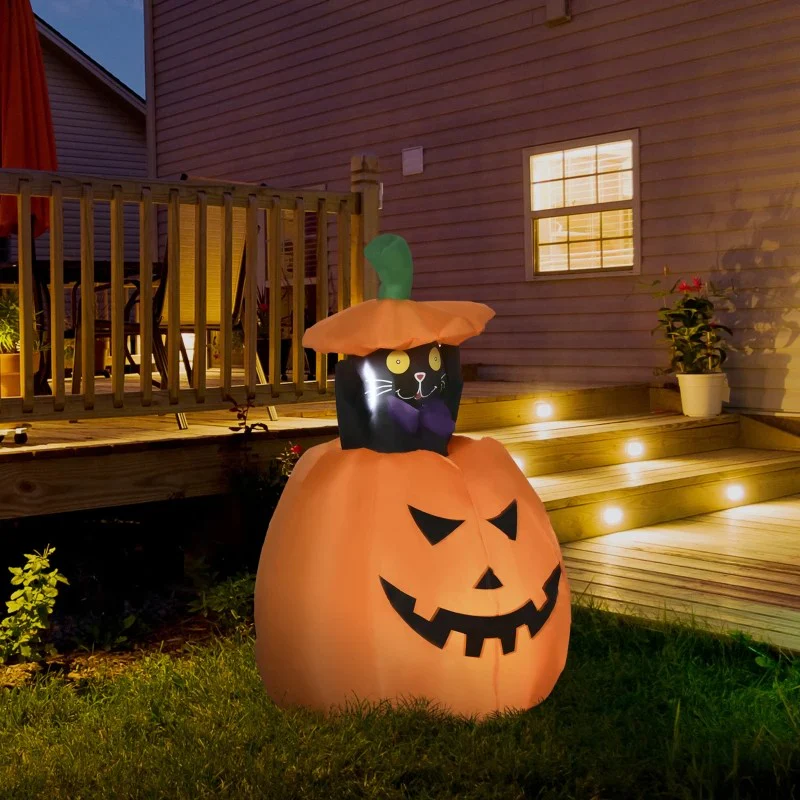 4ft Inflatable Halloween Pumpkin with Lifting Cat - Image 9