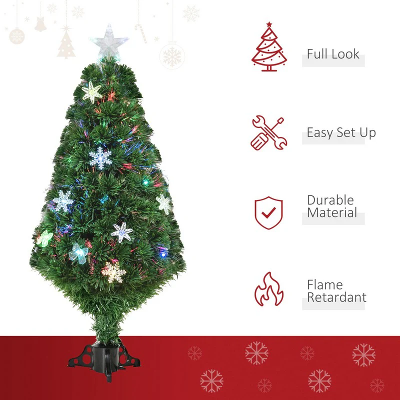 4FT Prelit Artificial Christmas Tree Fiber Optic LED Light Holiday Home Xmas Decoration Tree with Foldable Feet - Image 4