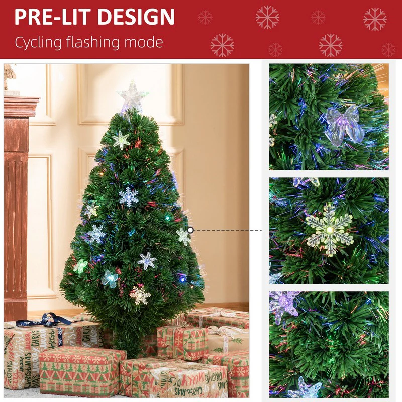4FT Prelit Artificial Christmas Tree Fiber Optic LED Light Holiday Home Xmas Decoration Tree with Foldable Feet - Image 5