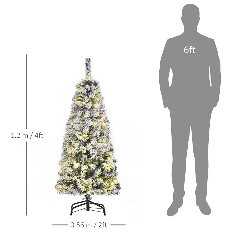 4FT Prelit Artificial Snow Flocked Christmas Tree with Warm White LED Light - Image 3