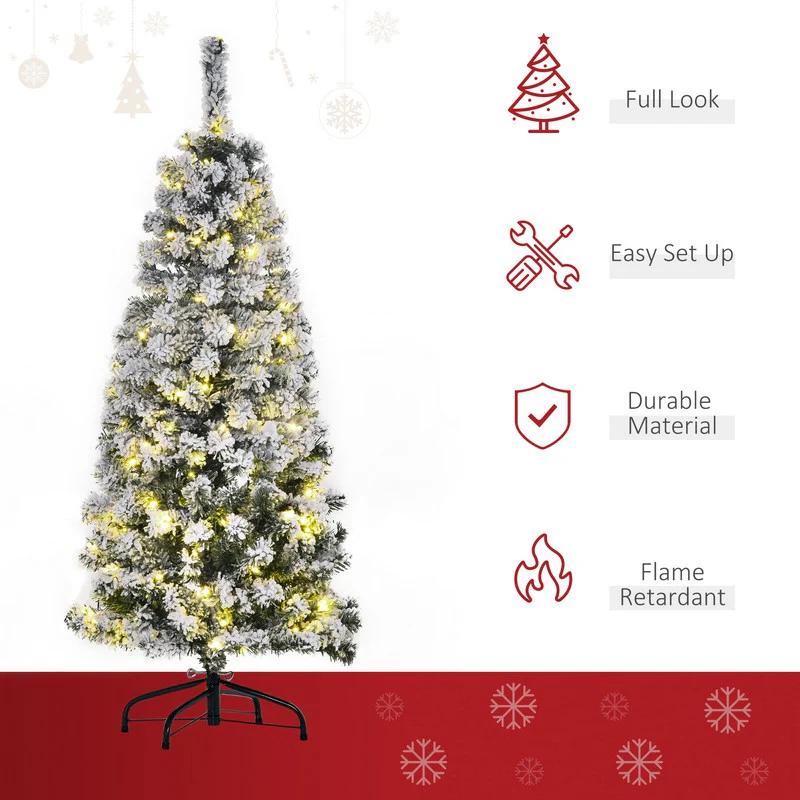 4FT Prelit Artificial Snow Flocked Christmas Tree with Warm White LED Light - Image 4