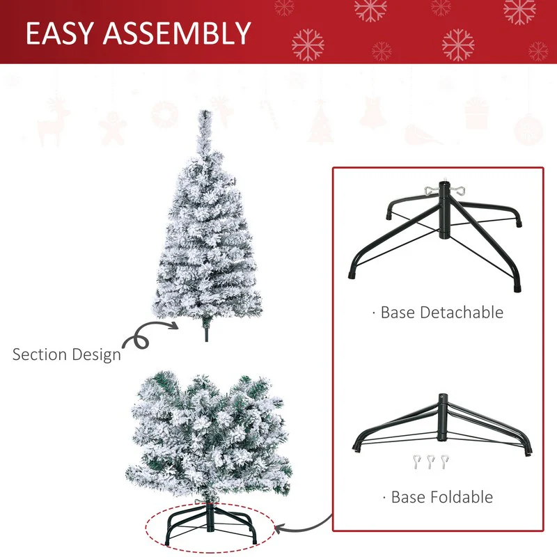 4FT Prelit Artificial Snow Flocked Christmas Tree with Warm White LED Light - Image 6