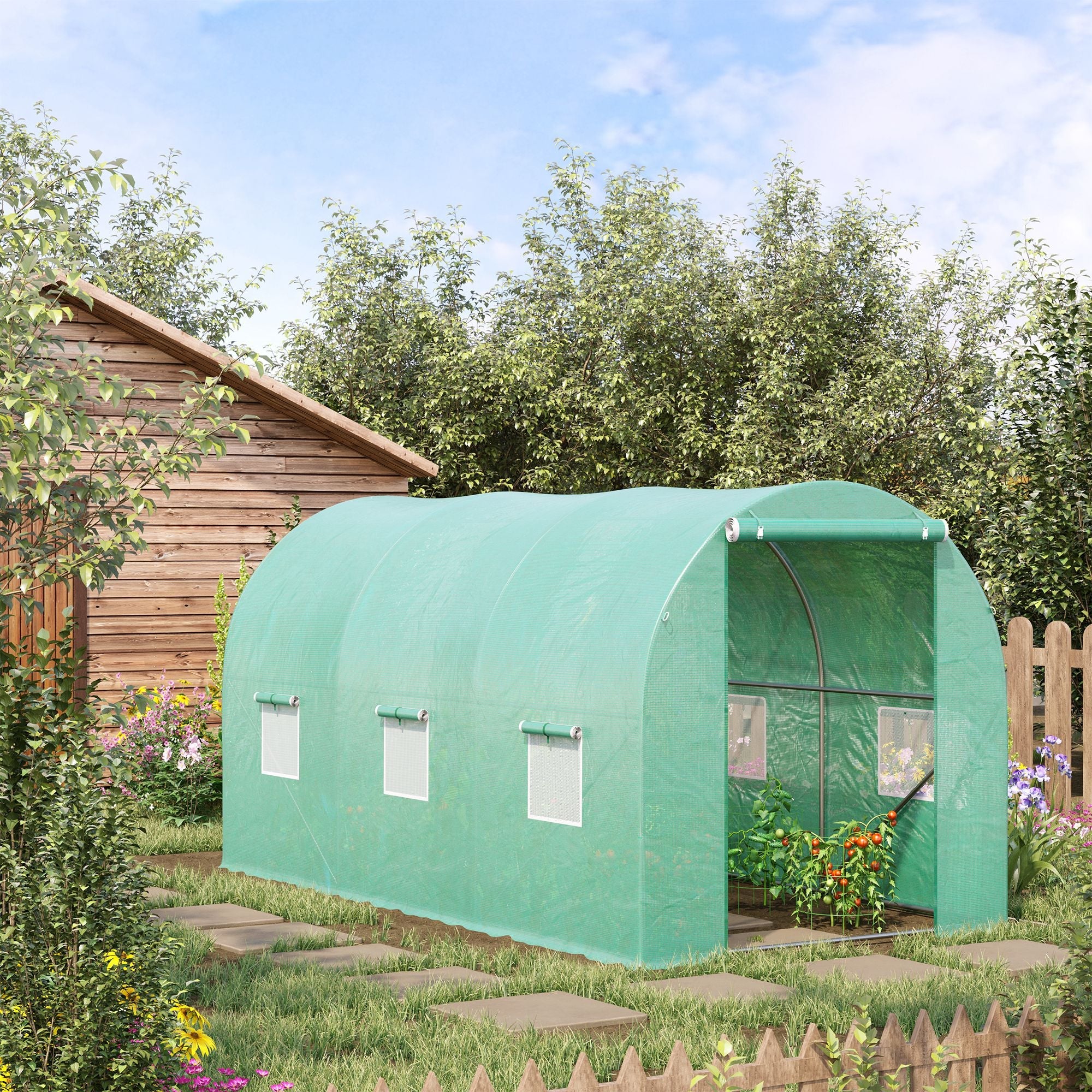 4L x 2W x 2H M Greenhouse Walk-in Polytunnel Outdoor Garden Flower Vegetable Planter 25mm Diameter Galvanised Steel Frame w/ Zipped Door - Image 2