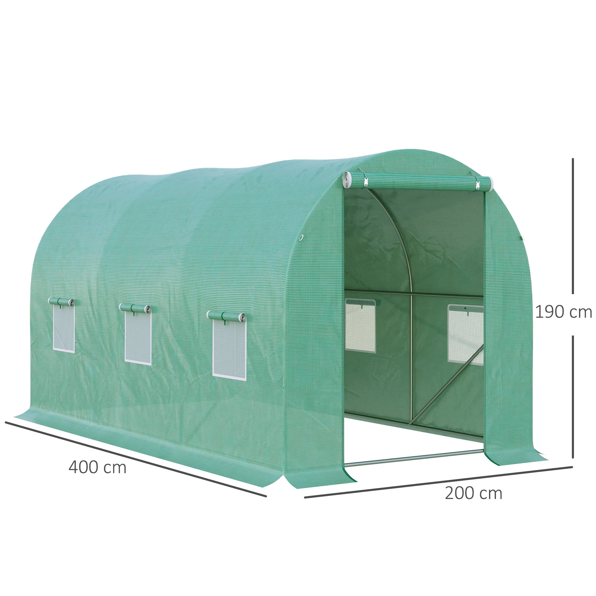 4L x 2W x 2H M Greenhouse Walk-in Polytunnel Outdoor Garden Flower Vegetable Planter 25mm Diameter Galvanised Steel Frame w/ Zipped Door - Image 3