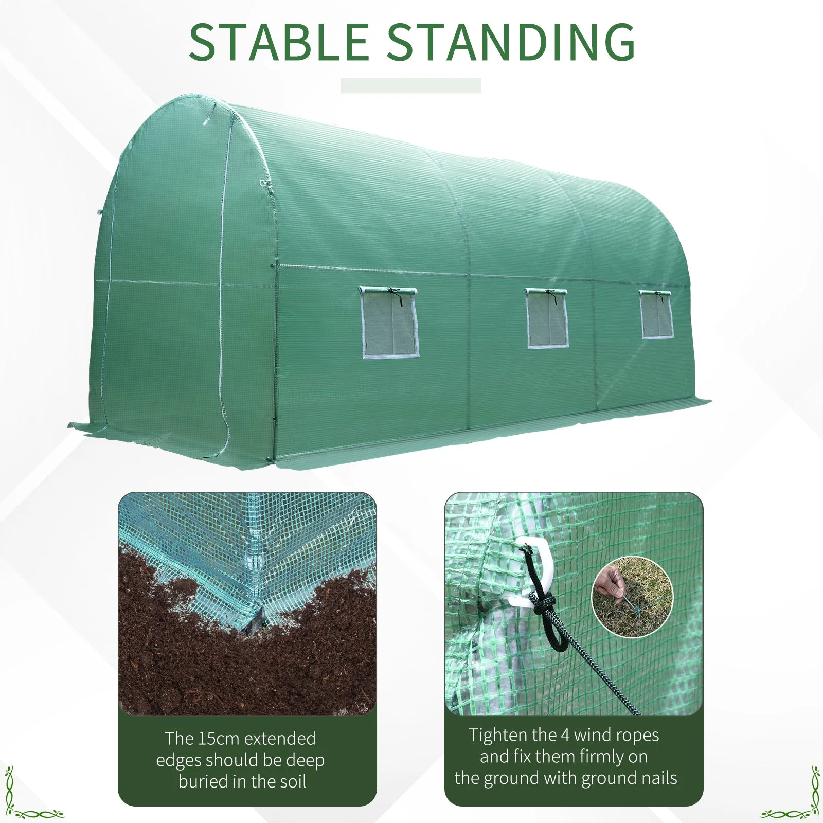 4L x 2W x 2H M Greenhouse Walk-in Polytunnel Outdoor Garden Flower Vegetable Planter 25mm Diameter Galvanised Steel Frame w/ Zipped Door - Image 4