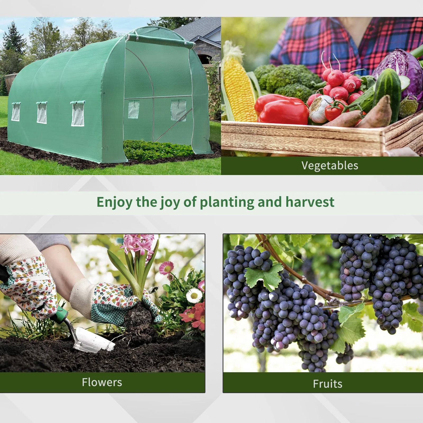 4L x 2W x 2H M Greenhouse Walk-in Polytunnel Outdoor Garden Flower Vegetable Planter 25mm Diameter Galvanised Steel Frame w/ Zipped Door - Image 6