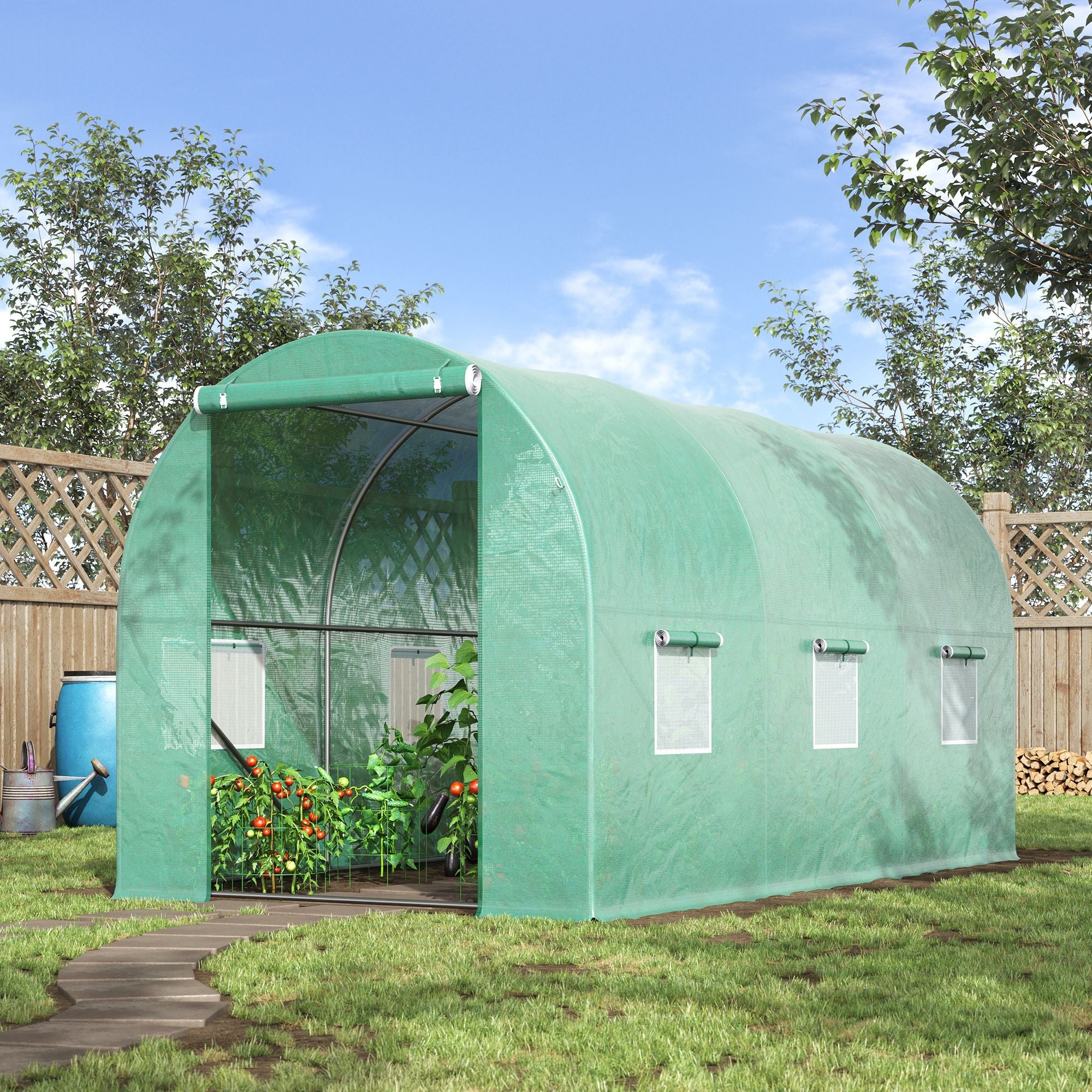 4L x 2W x 2H M Greenhouse Walk-in Polytunnel Outdoor Garden Flower Vegetable Planter 25mm Diameter Galvanised Steel Frame w/ Zipped Door - Image 9