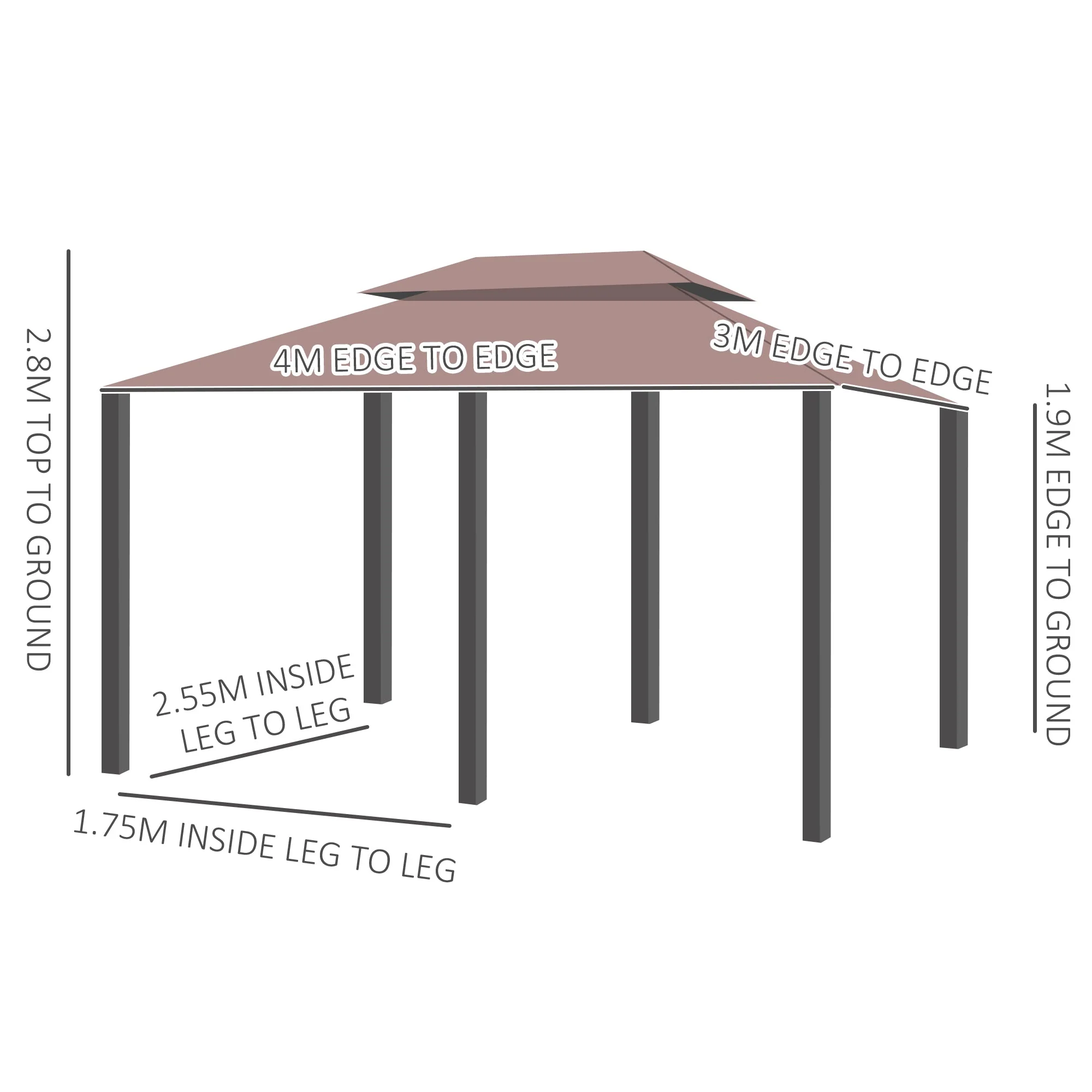 4m x 3M Metal Gazebo Canopy Party Tent Garden Pavillion Patio Shelter Pavilion with Curtains Sidewalls - Image 3