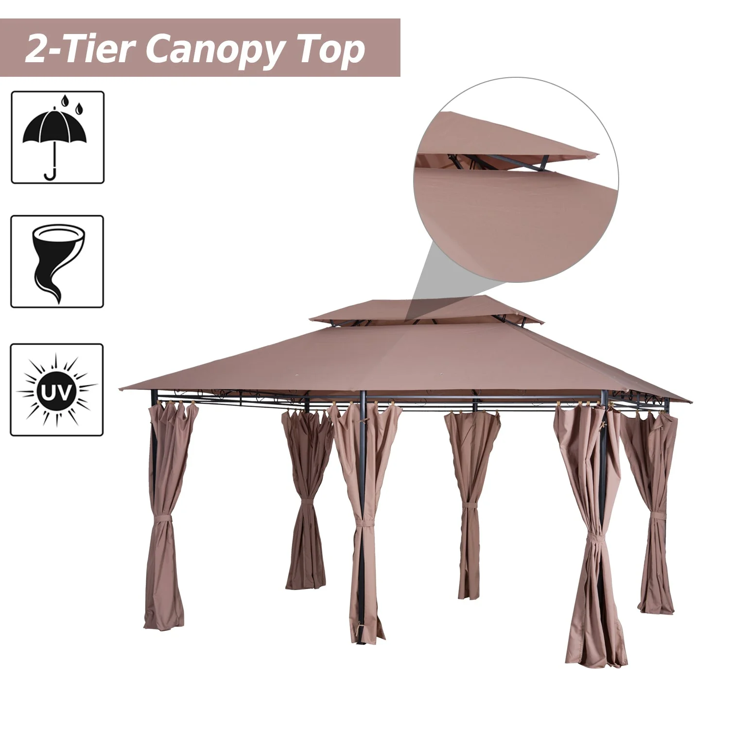 4m x 3M Metal Gazebo Canopy Party Tent Garden Pavillion Patio Shelter Pavilion with Curtains Sidewalls - Image 4
