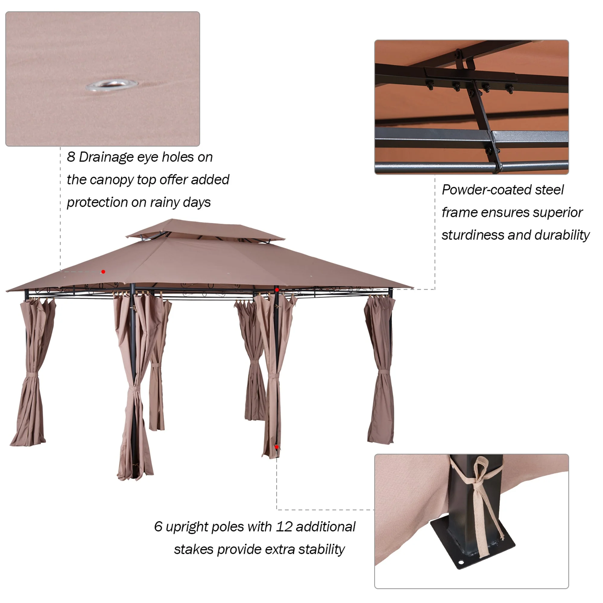 4m x 3M Metal Gazebo Canopy Party Tent Garden Pavillion Patio Shelter Pavilion with Curtains Sidewalls - Image 5
