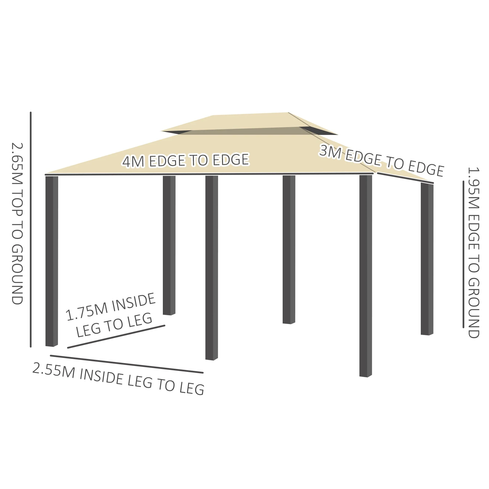 4m x 3M Metal Gazebo Canopy Party Tent Garden Pavillion Patio Shelter Pavilion with Curtains Sidewalls Beige - Image 3