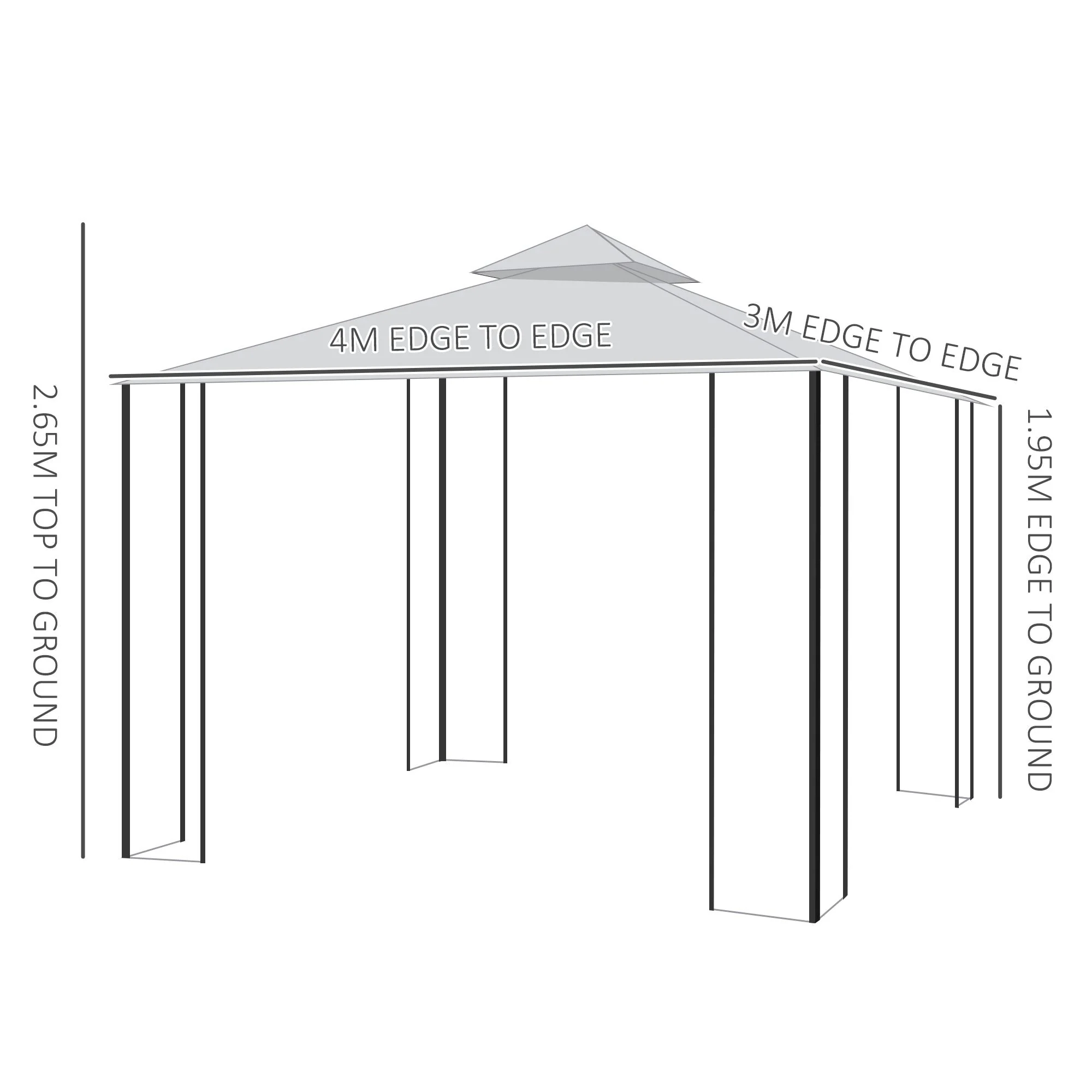 4m x 3M Steel Gazebo Canopy Party Tent Garden Pavillion Patio Shelter Pavilion with Curtains Sidewalls Grey - Image 3